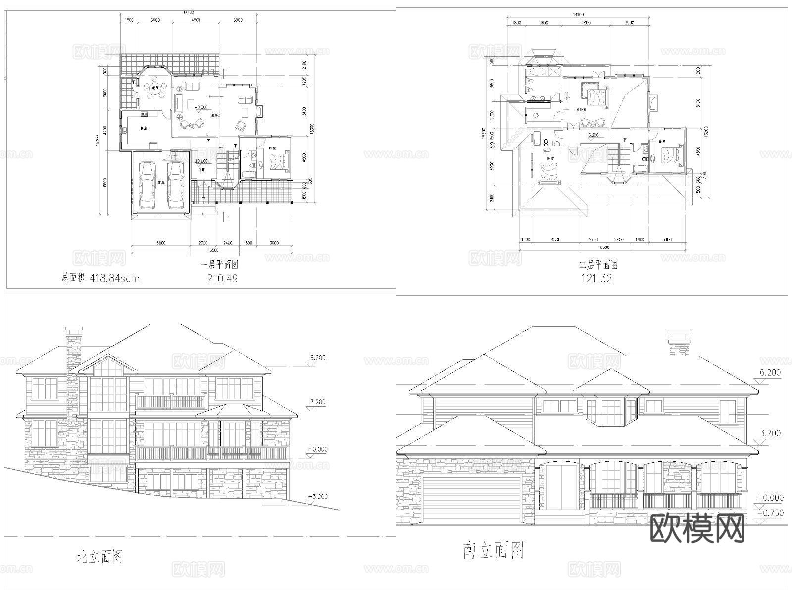 50套别墅乡村自建房 最新全套施工图 效果图合集cad施工图下载（渲染图2）