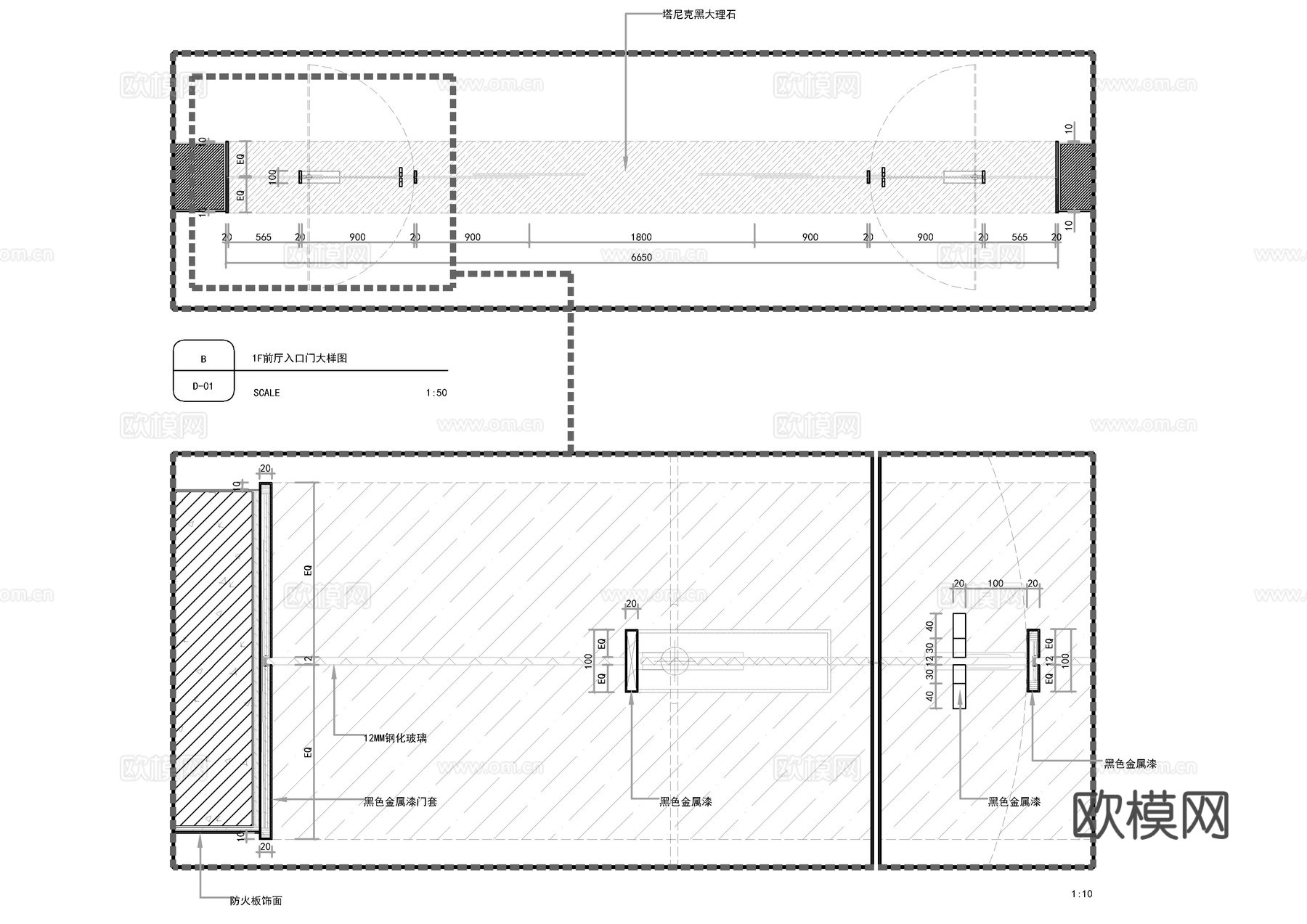 电动门玻璃门节点大样图cad施工图