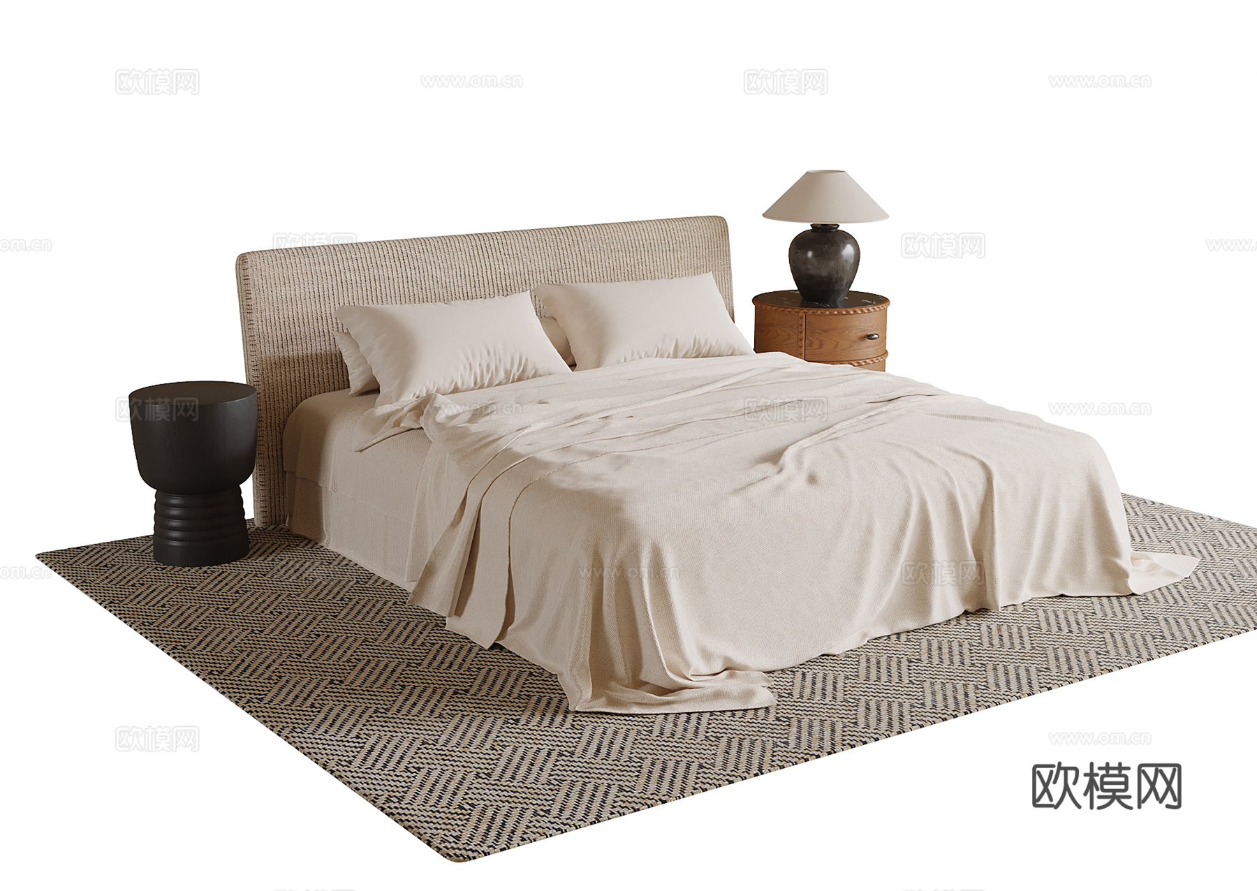 现代双人床su模型