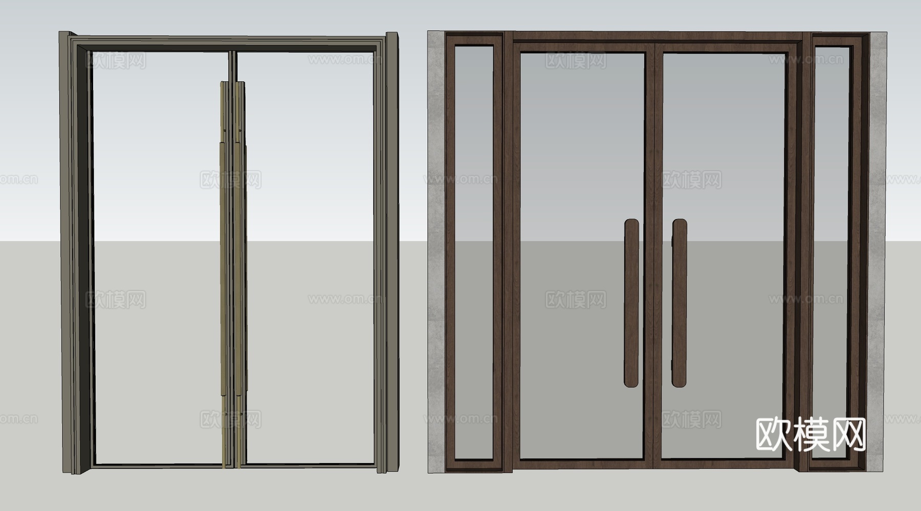 现代玻璃门 入口玻璃门 玻璃双开门 店铺玻璃门su模型