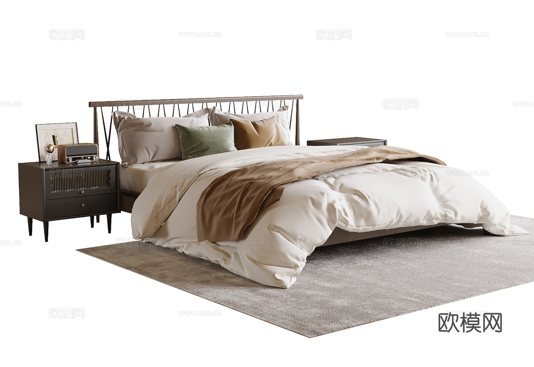 现代双人床 床头柜su模型
