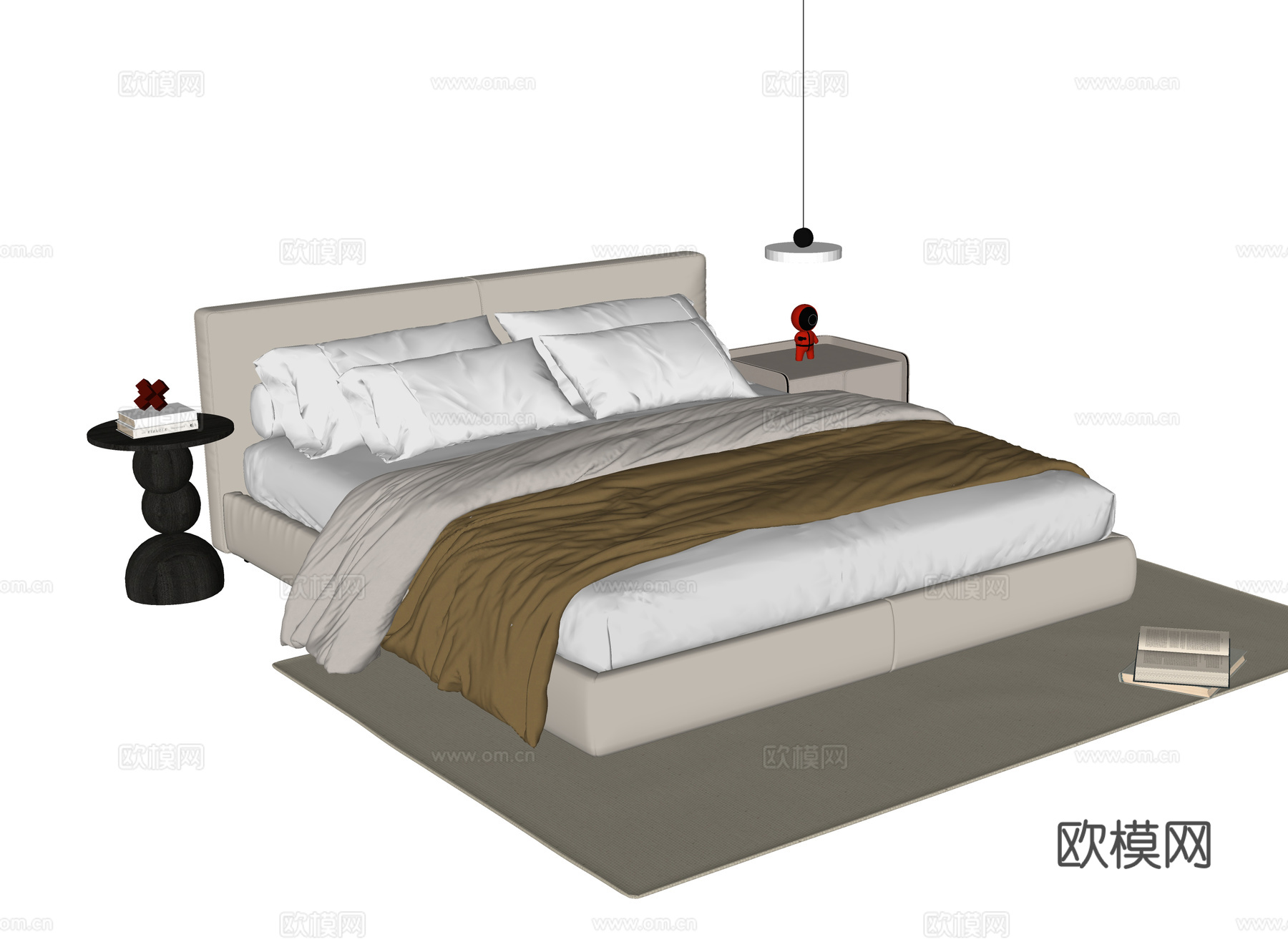 现代双人床su模型