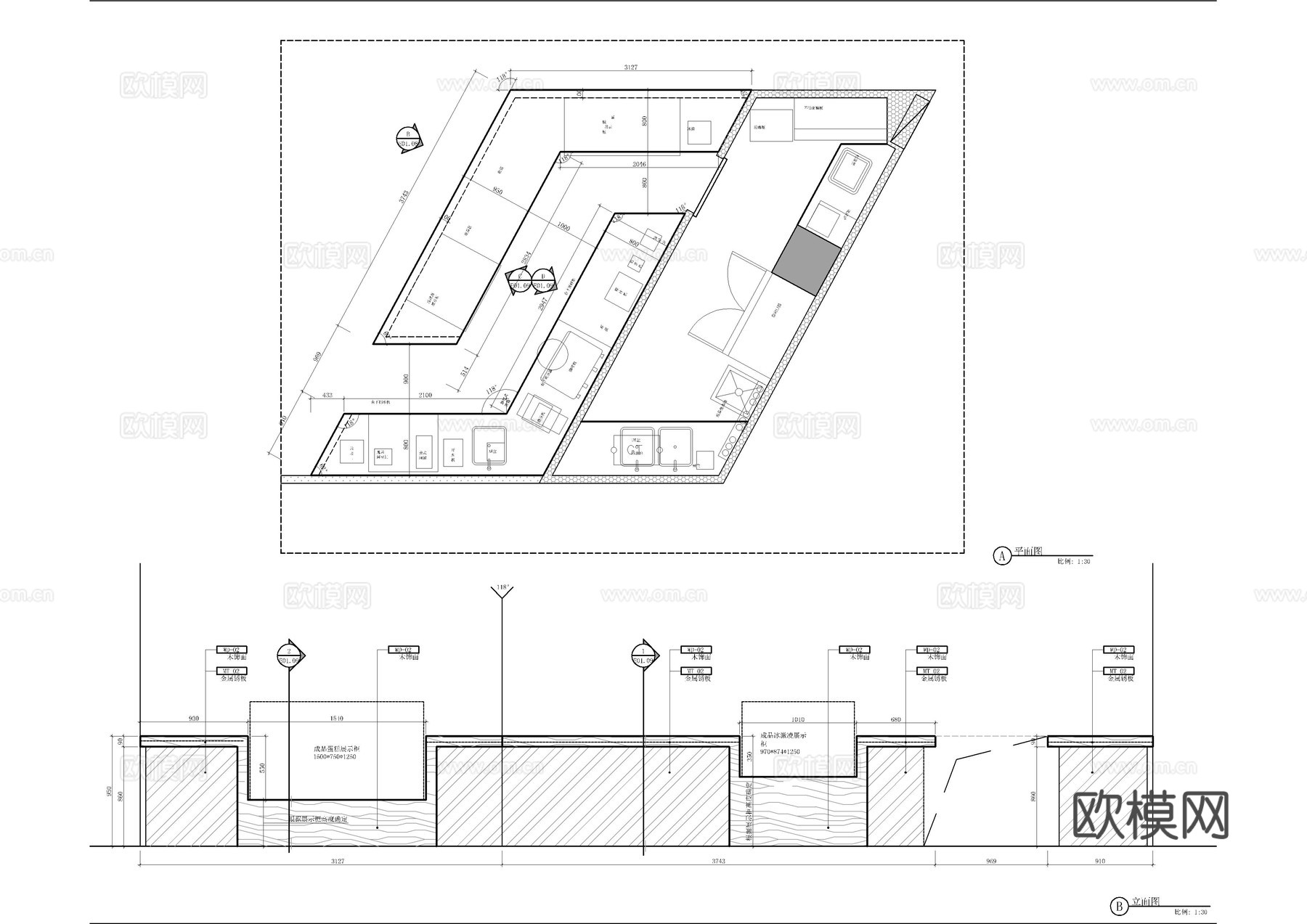 咖啡吧台节点大样图cad施工图
