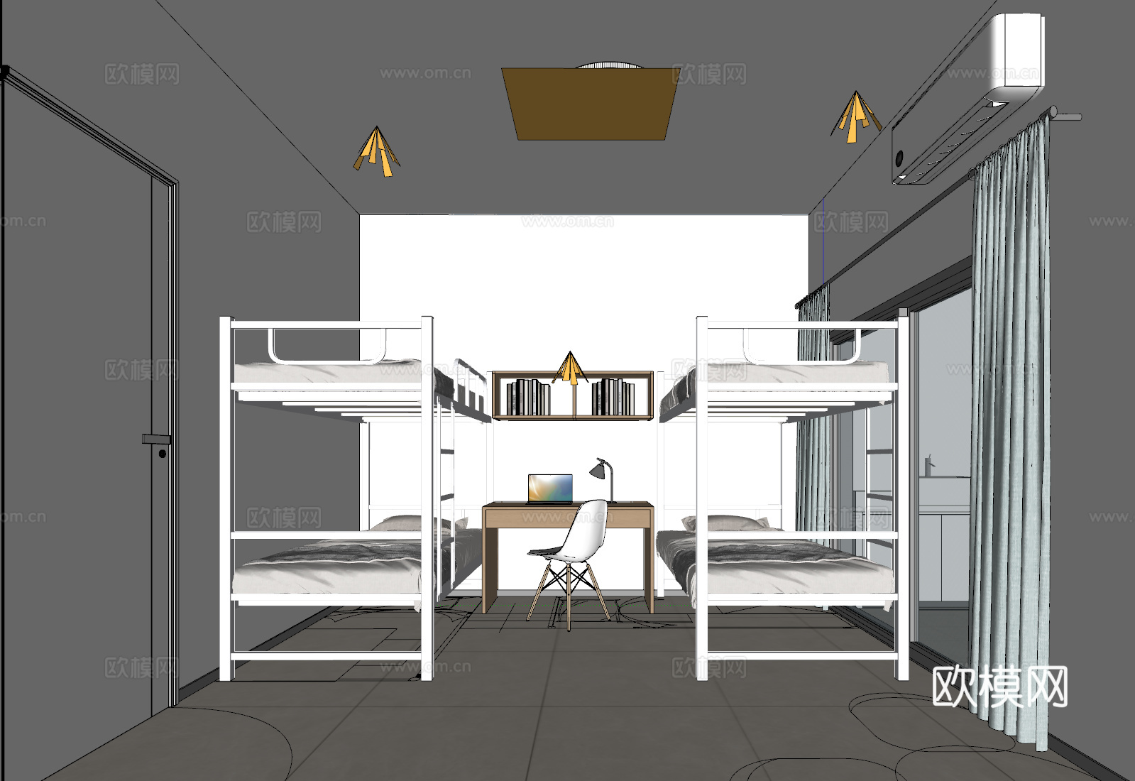 学校四人空间宿舍su模型