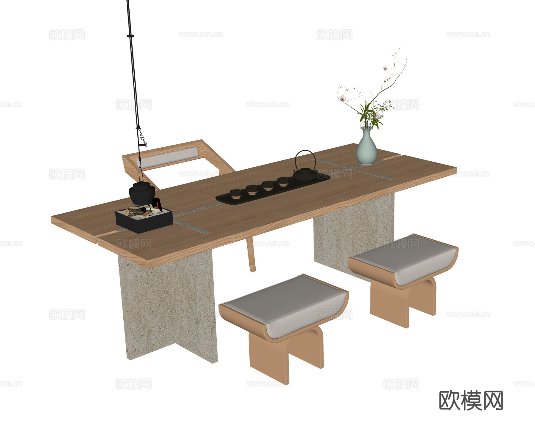 现代茶桌椅 书桌椅su模型下载（渲染图2）