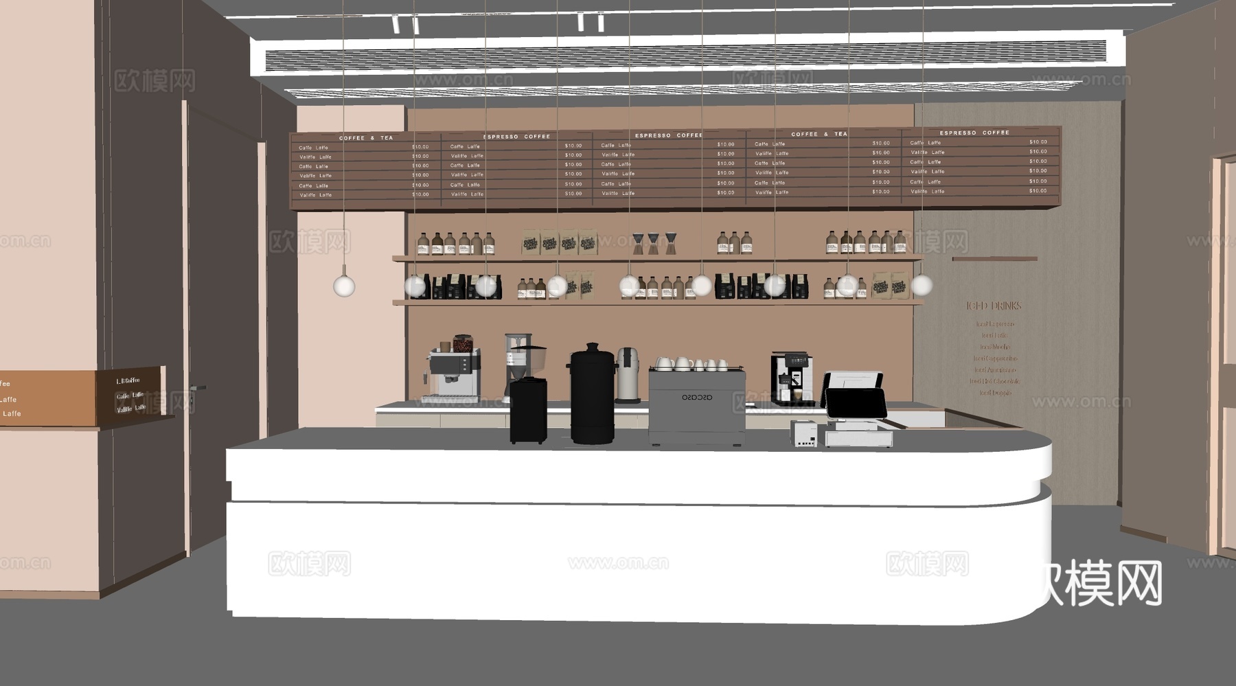 现代咖啡厅 前台 柜子吧台 操作台su模型