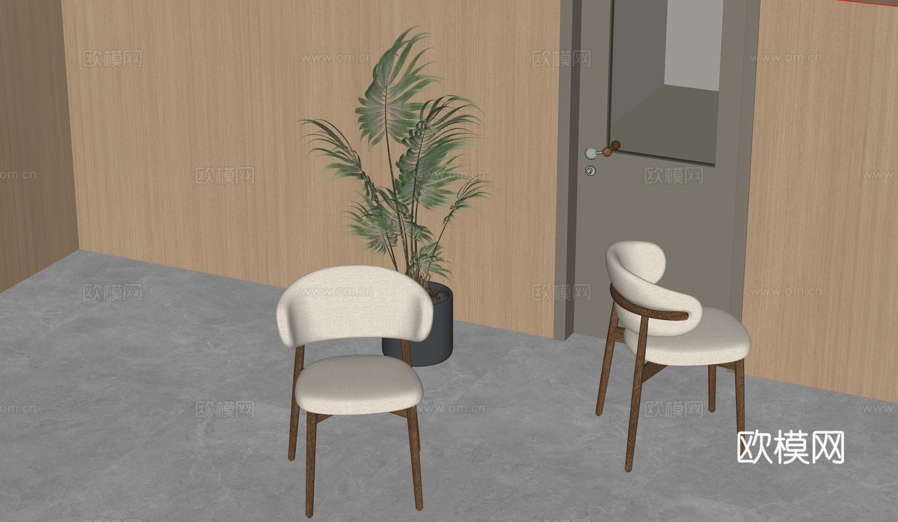 中古侘寂餐椅 中古风餐椅 侘寂风餐椅 布艺餐椅 木餐椅su模型