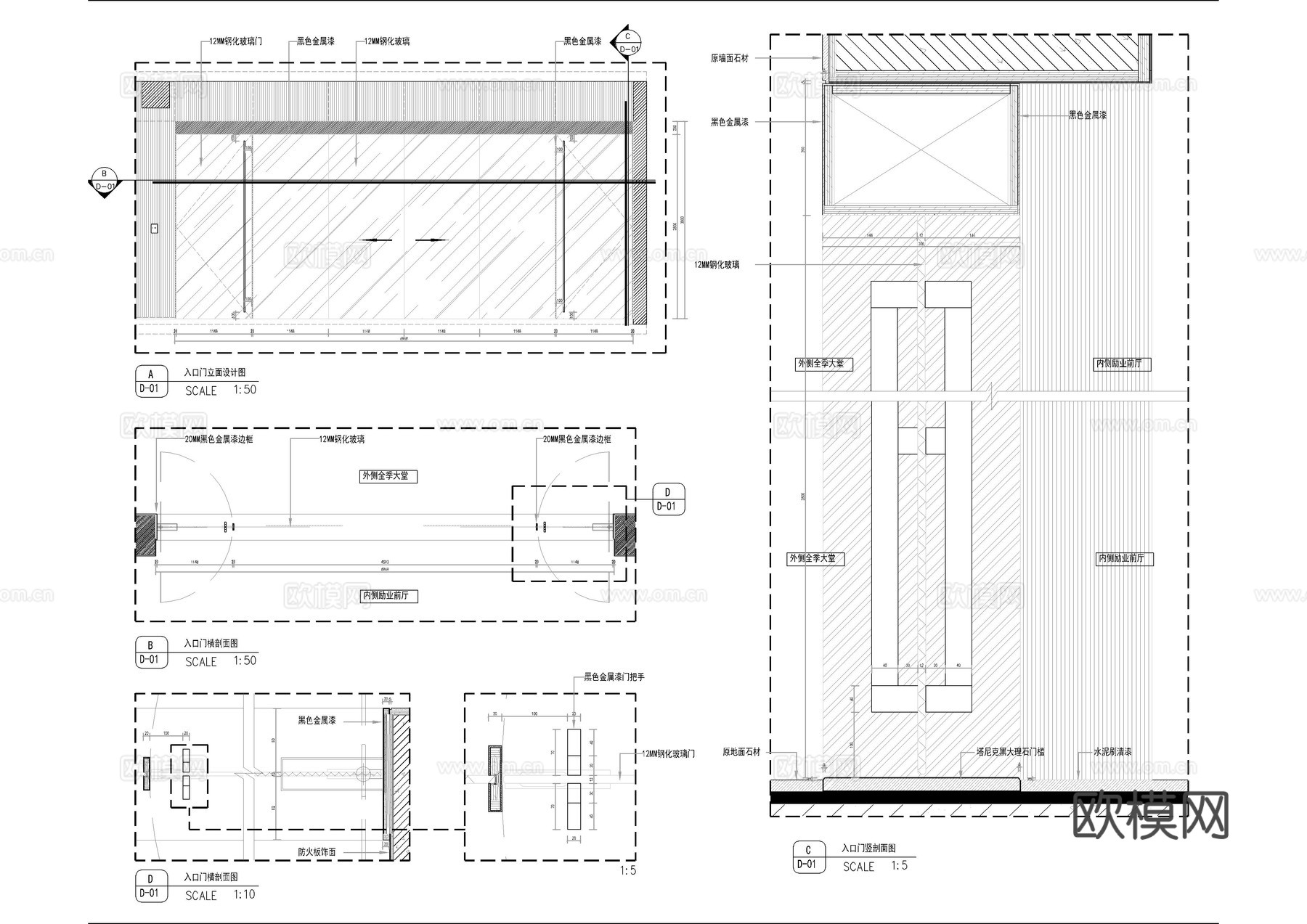 自动玻璃门节点大样图cad施工图