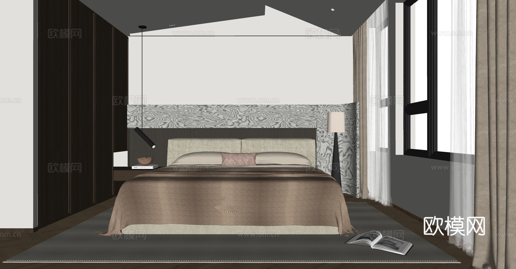 现代意式卧室su模型