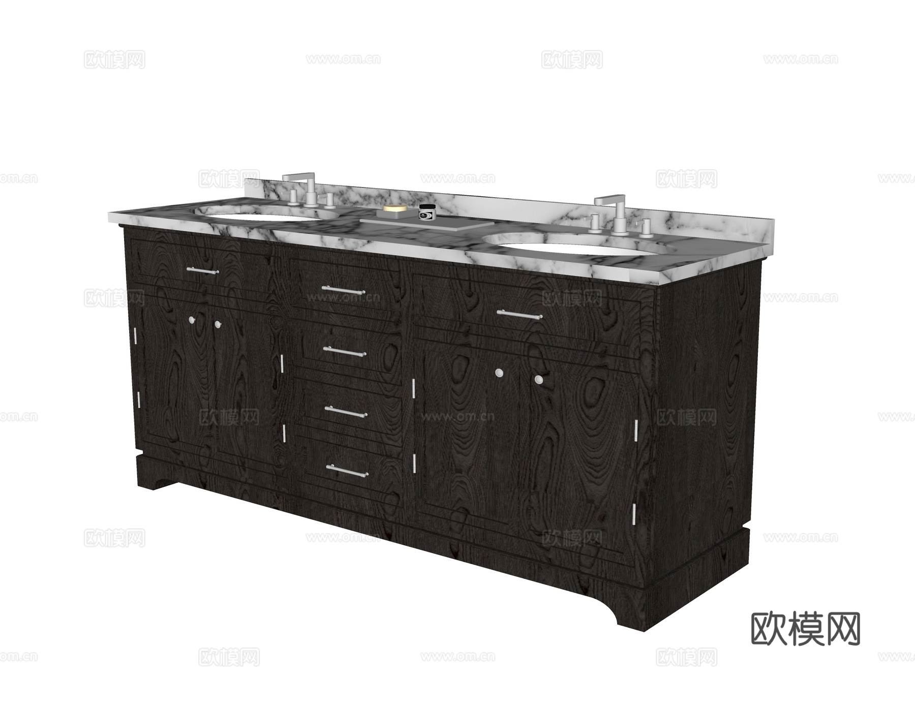 复古风浴室柜 洗手台su模型