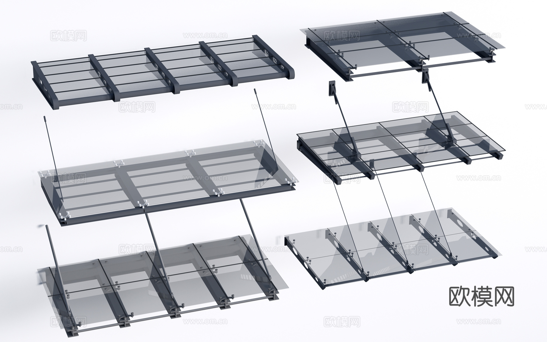 现代玻璃雨棚 钢构雨棚 玻璃雨打 阳光棚su模型