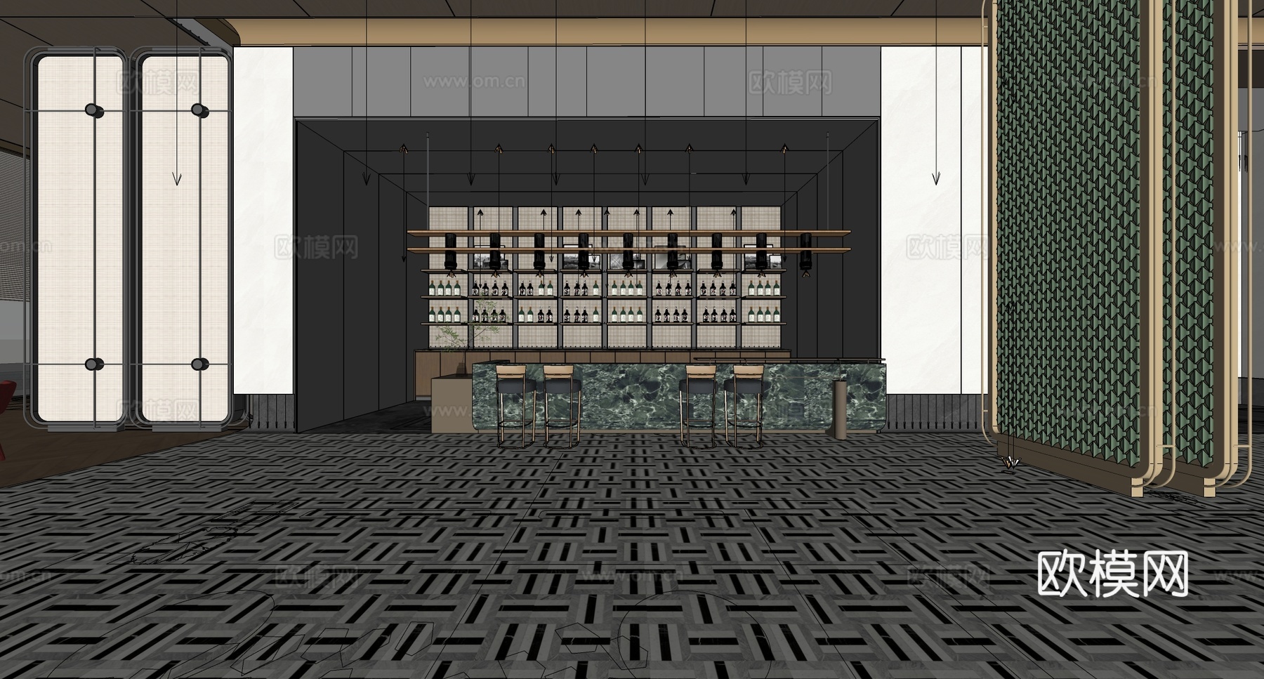 现代酒吧前台 酒柜 咖啡厅 操作台su模型