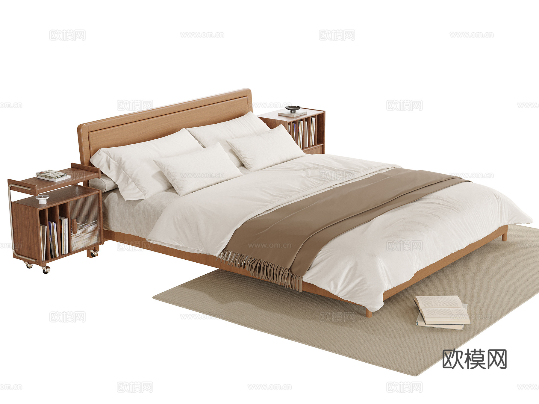 现代双人床 床头柜su模型