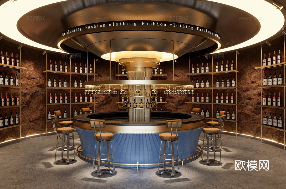 现代复古酒吧 复古酒吧 水吧台 酒柜 酒吧前台su模型