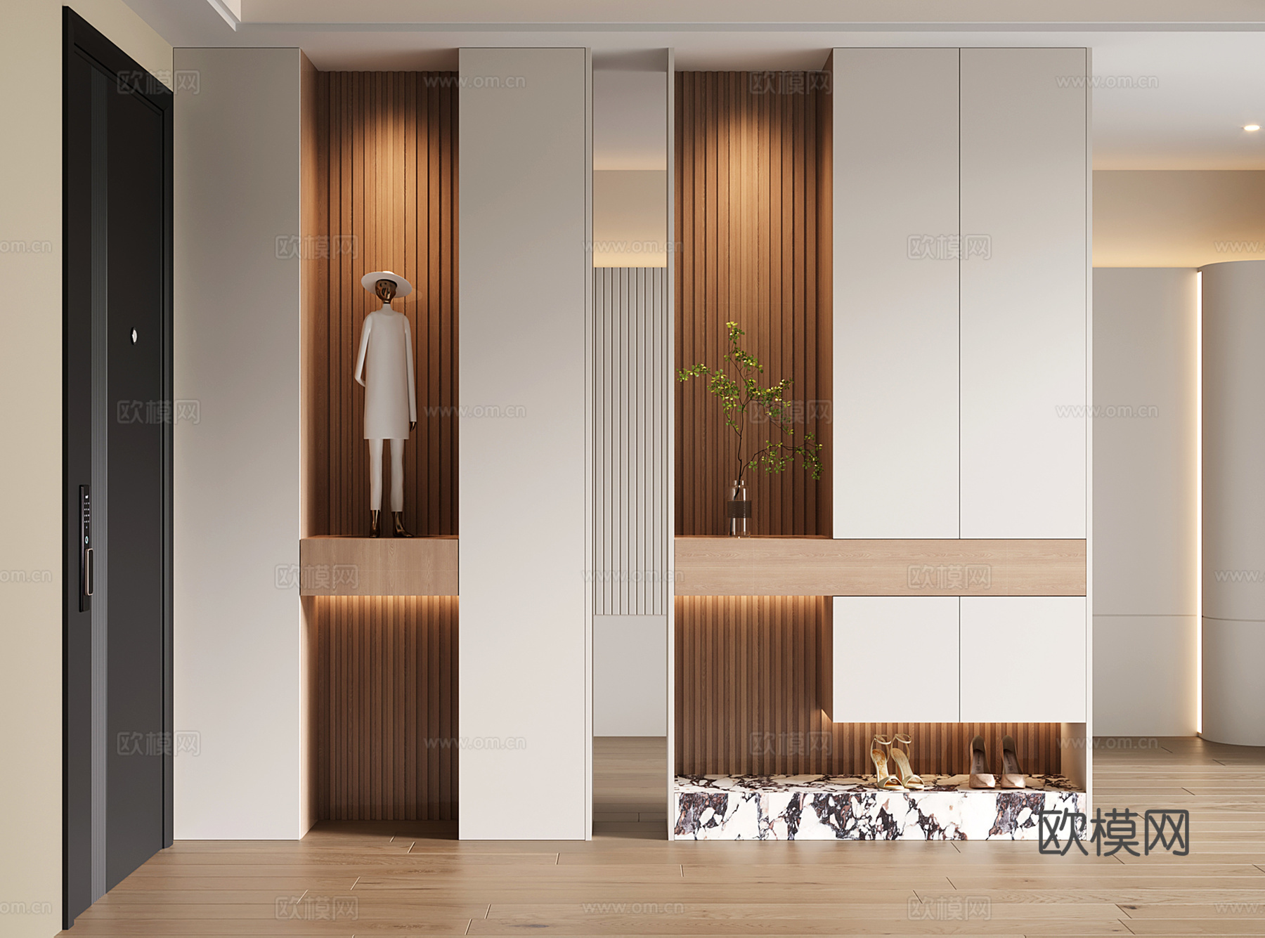 现代隔断柜 玄关柜 入户鞋柜su模型