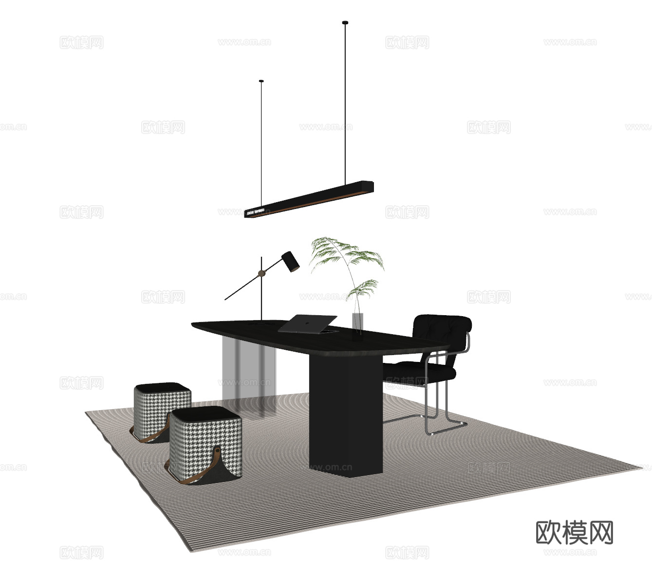 现代意式书桌椅 吊灯 单椅 矮凳su模型