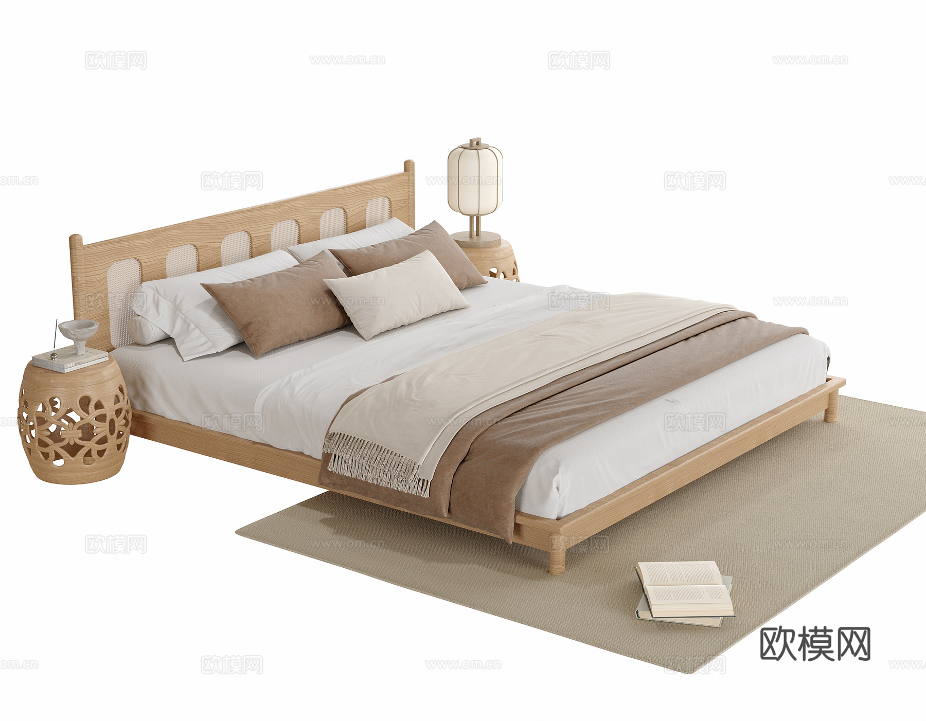 现代双人床su模型