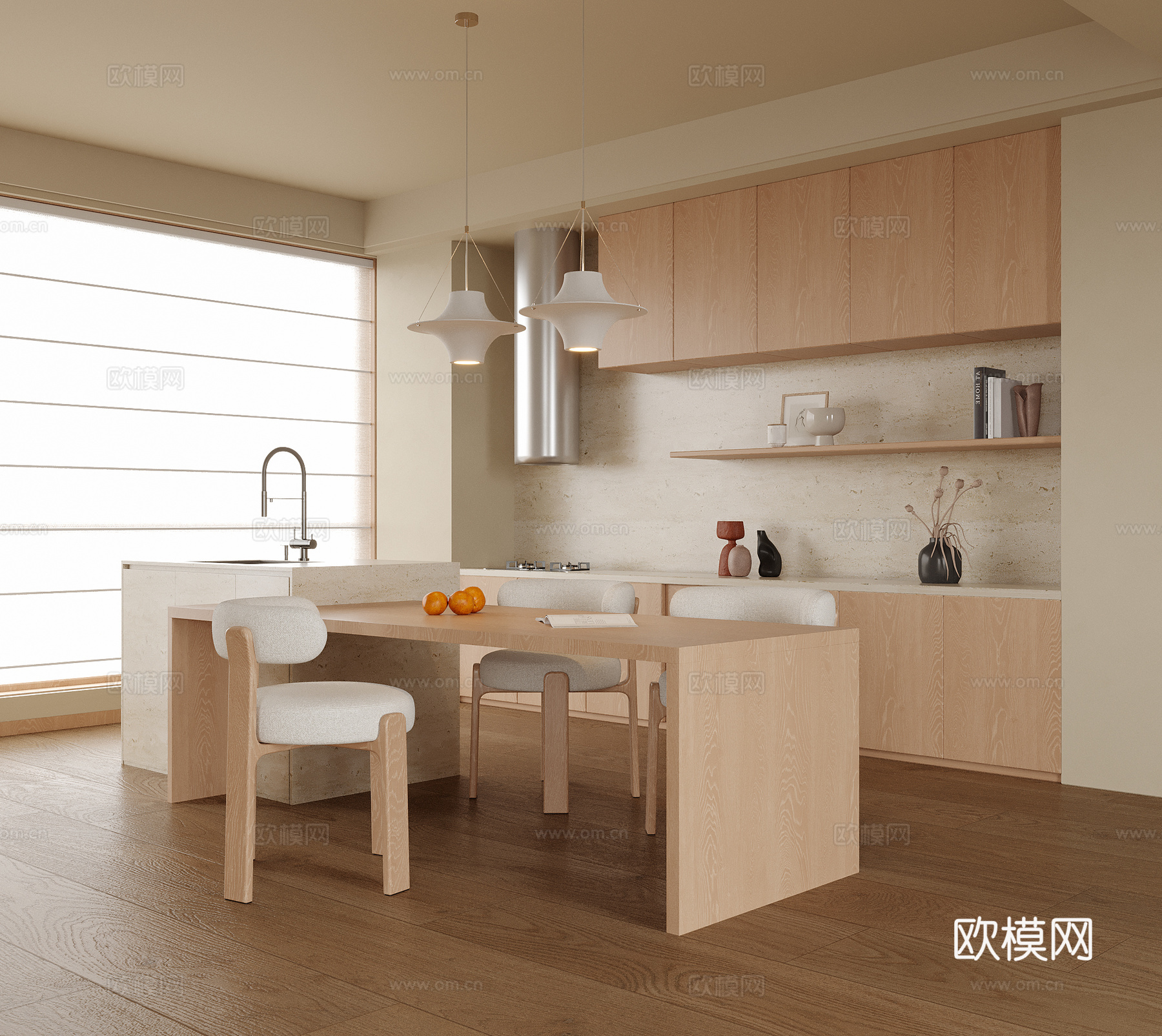 现代餐厅 餐边柜 餐桌椅su模型