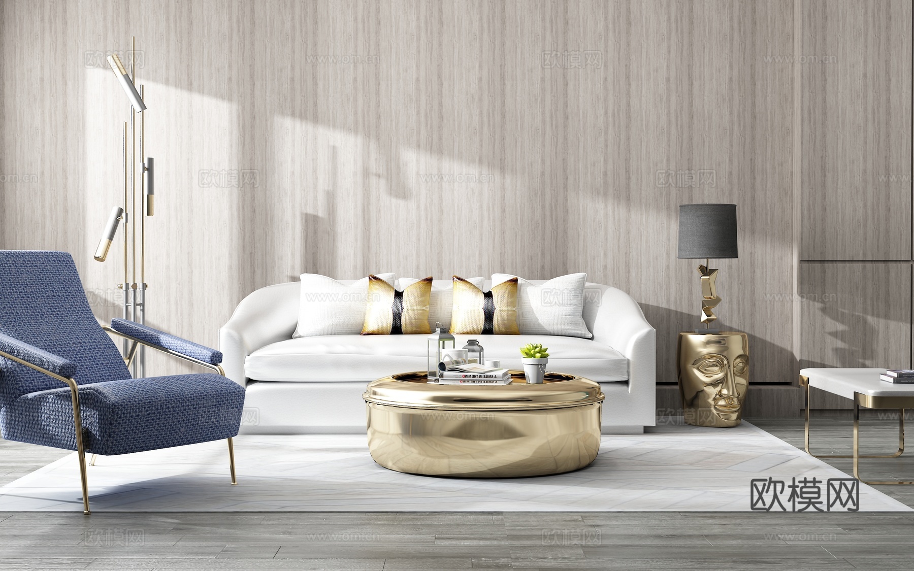 现代沙发茶几组合背景墙3d模型下载