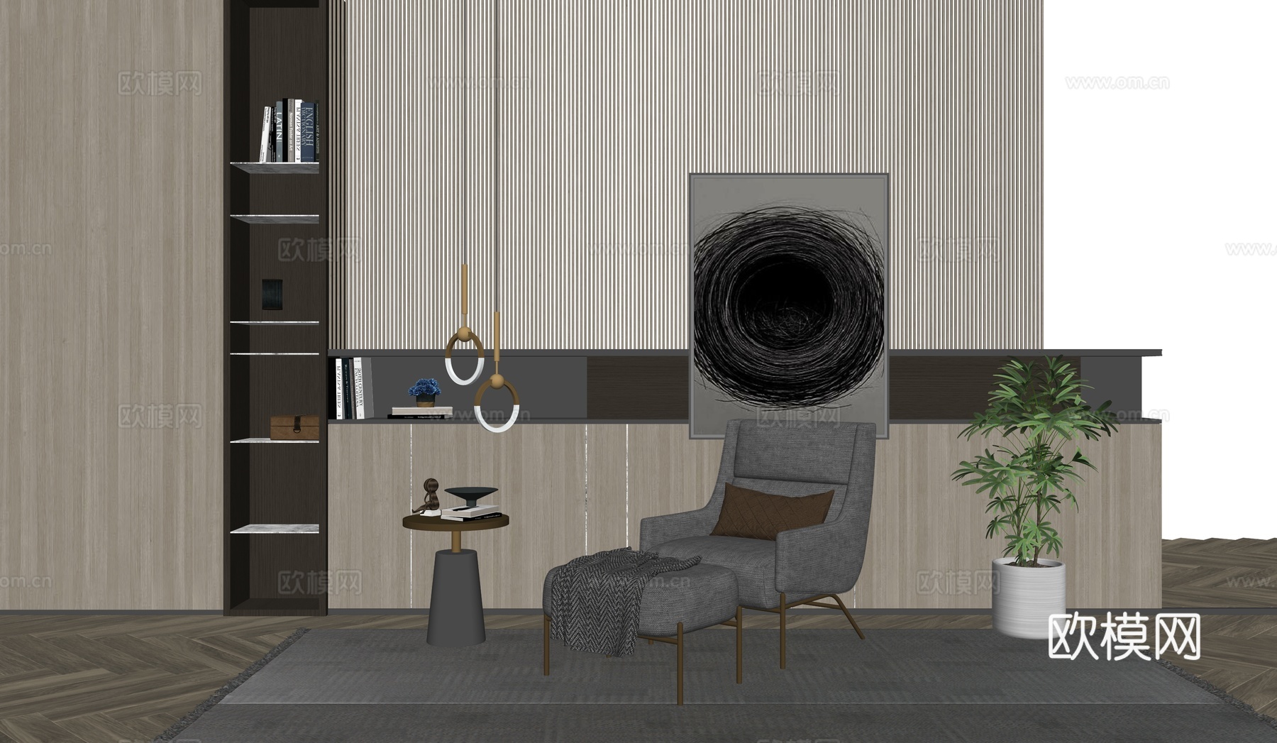 现代单椅边几组合 边几 摆件su模型