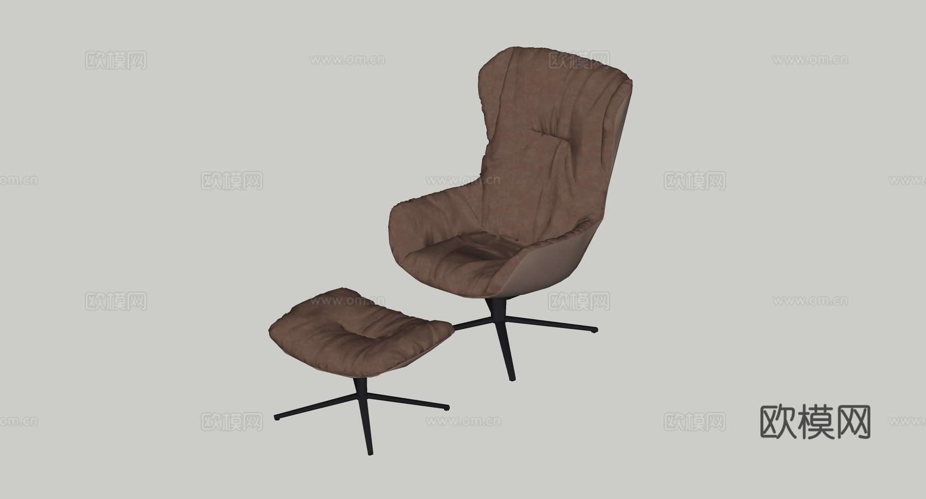 现代简约 棕色布艺单人沙发 金属腿 褶皱纹理 休闲椅 客厅卧su模型
