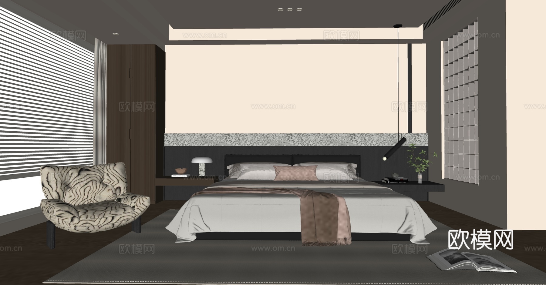 现代意式卧室su模型