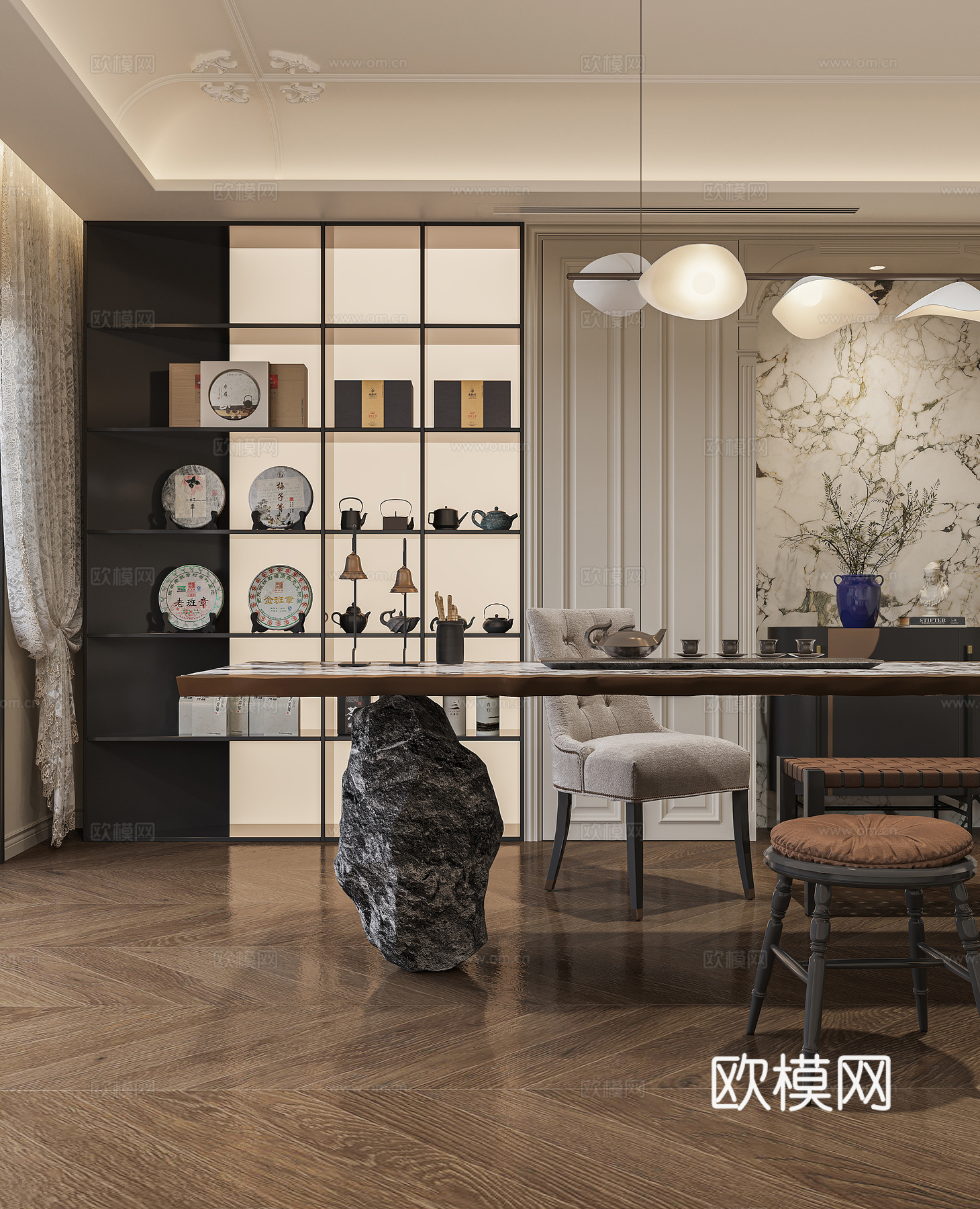 美式茶室3d模型下载（渲染图1）