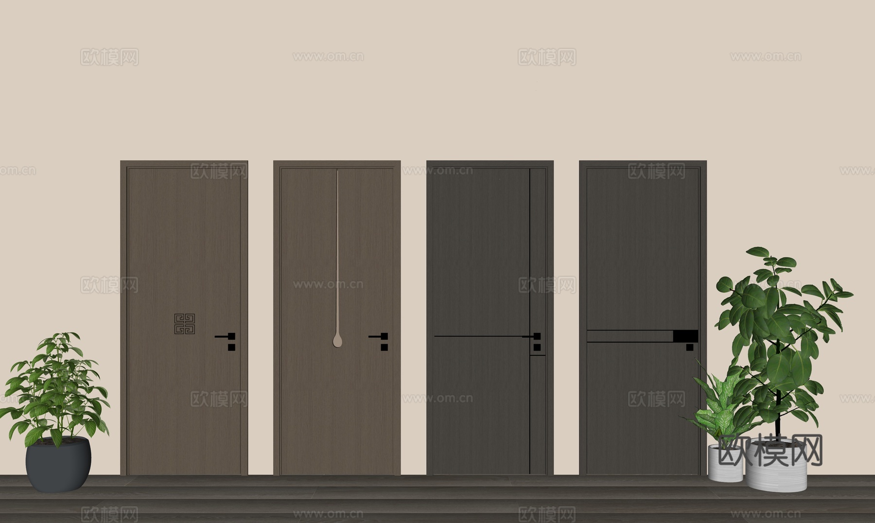 中古新中式单开门 木单开门 卧室门 房门su模型
