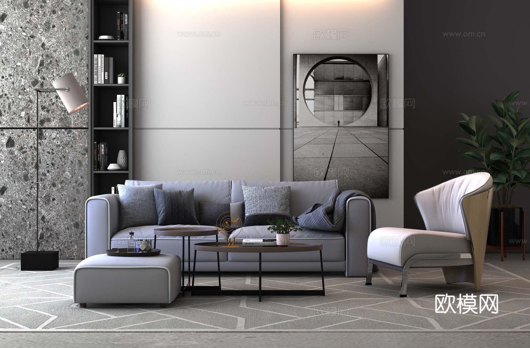 现代沙发休闲椅组合3d模型下载（渲染图1）