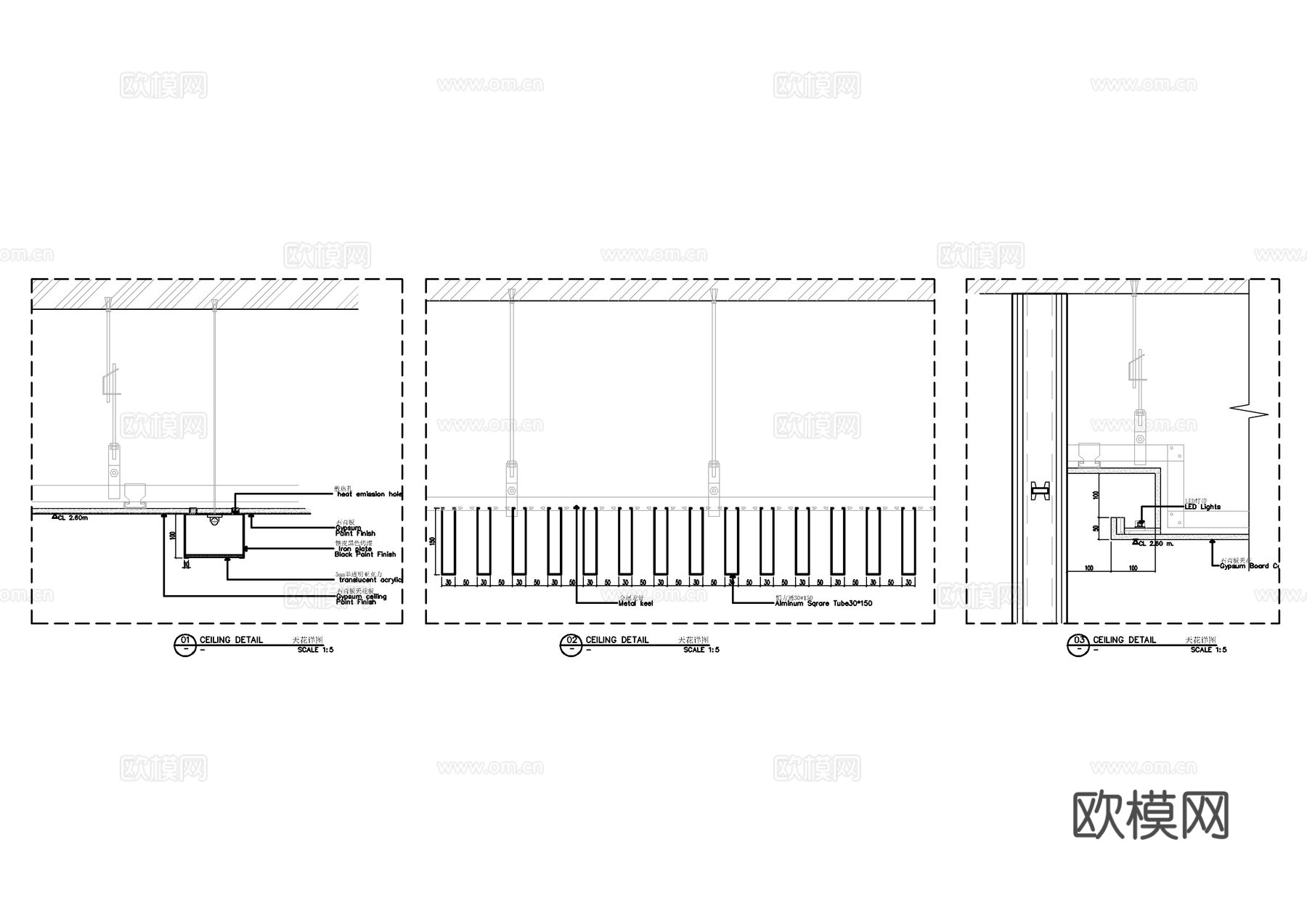 铝方通软膜吊顶节点大样图cad施工图