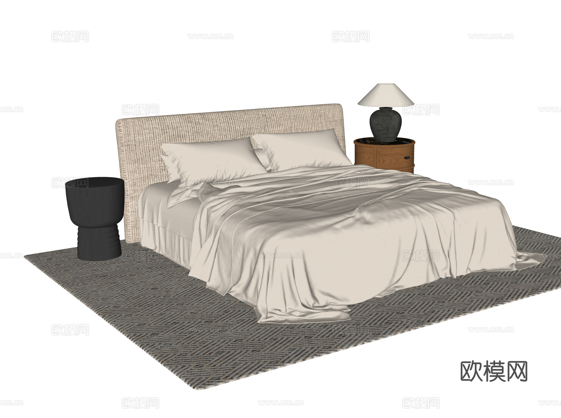 现代双人床su模型