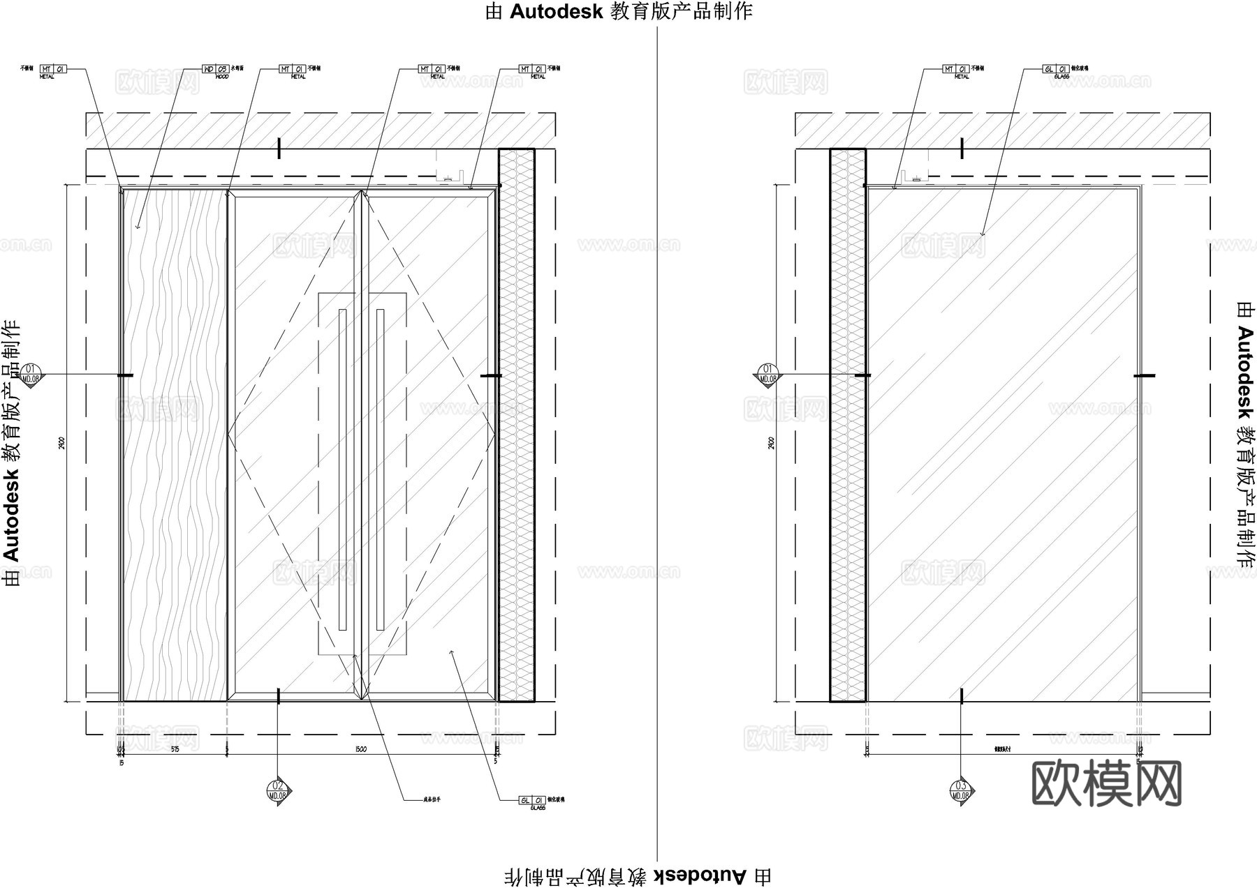 办公双开玻璃门节点大样图cad施工图