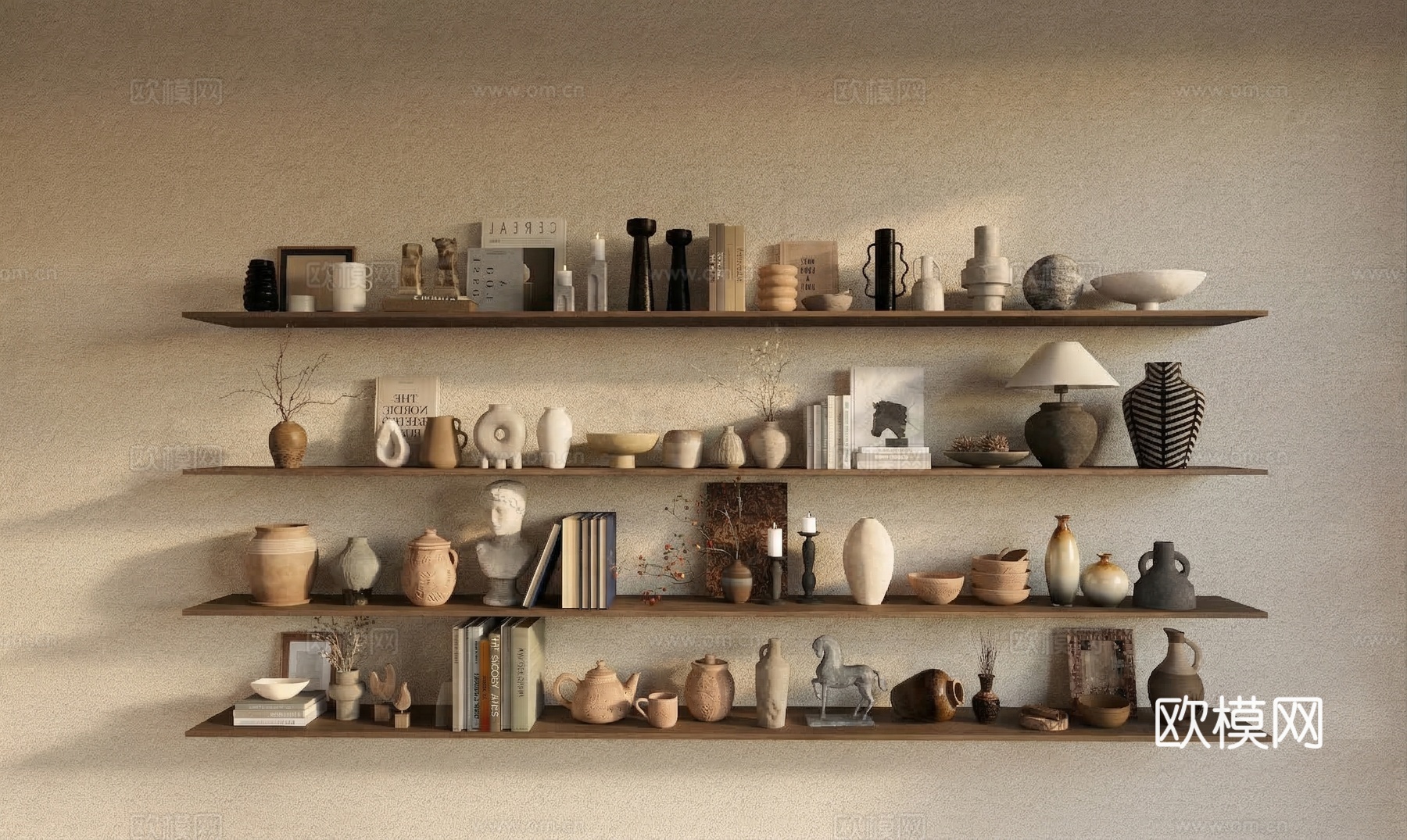 中古侘寂摆件组合 中古风摆件 侘寂风摆件 书籍 花瓶花艺 台su模型