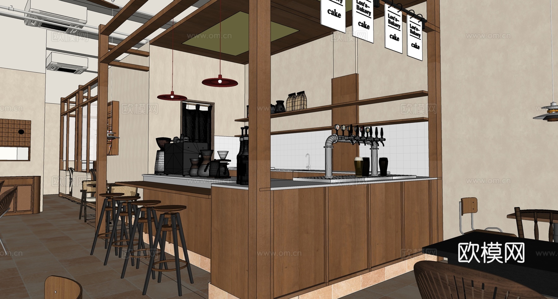 新中式酒馆 新中式咖啡厅 奶茶店 吧台 操作台su模型