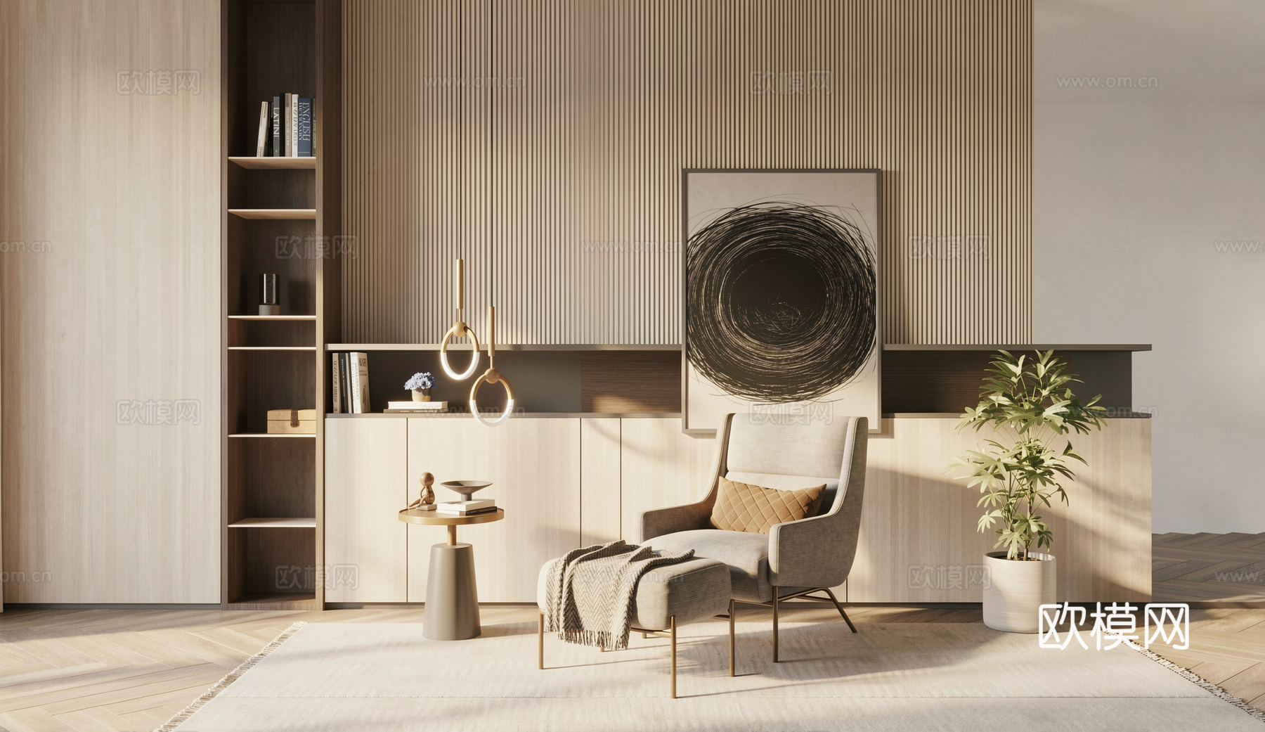 现代单椅边几组合 边几 摆件su模型