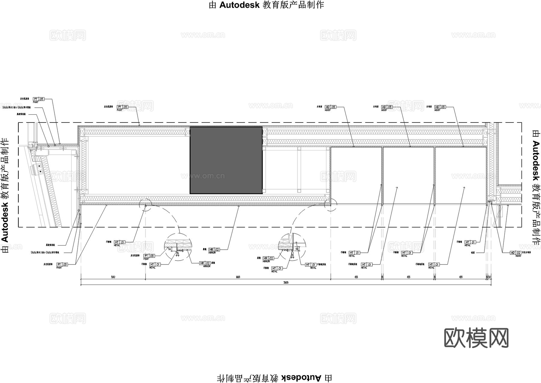 电视柜体暗藏节点大样图cad施工图