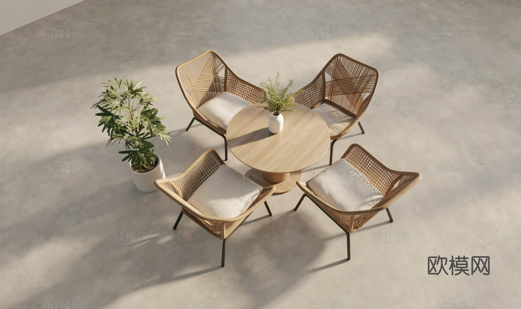 现代户外休闲桌椅 藤编休闲椅 户外休闲椅 实木茶几su模型