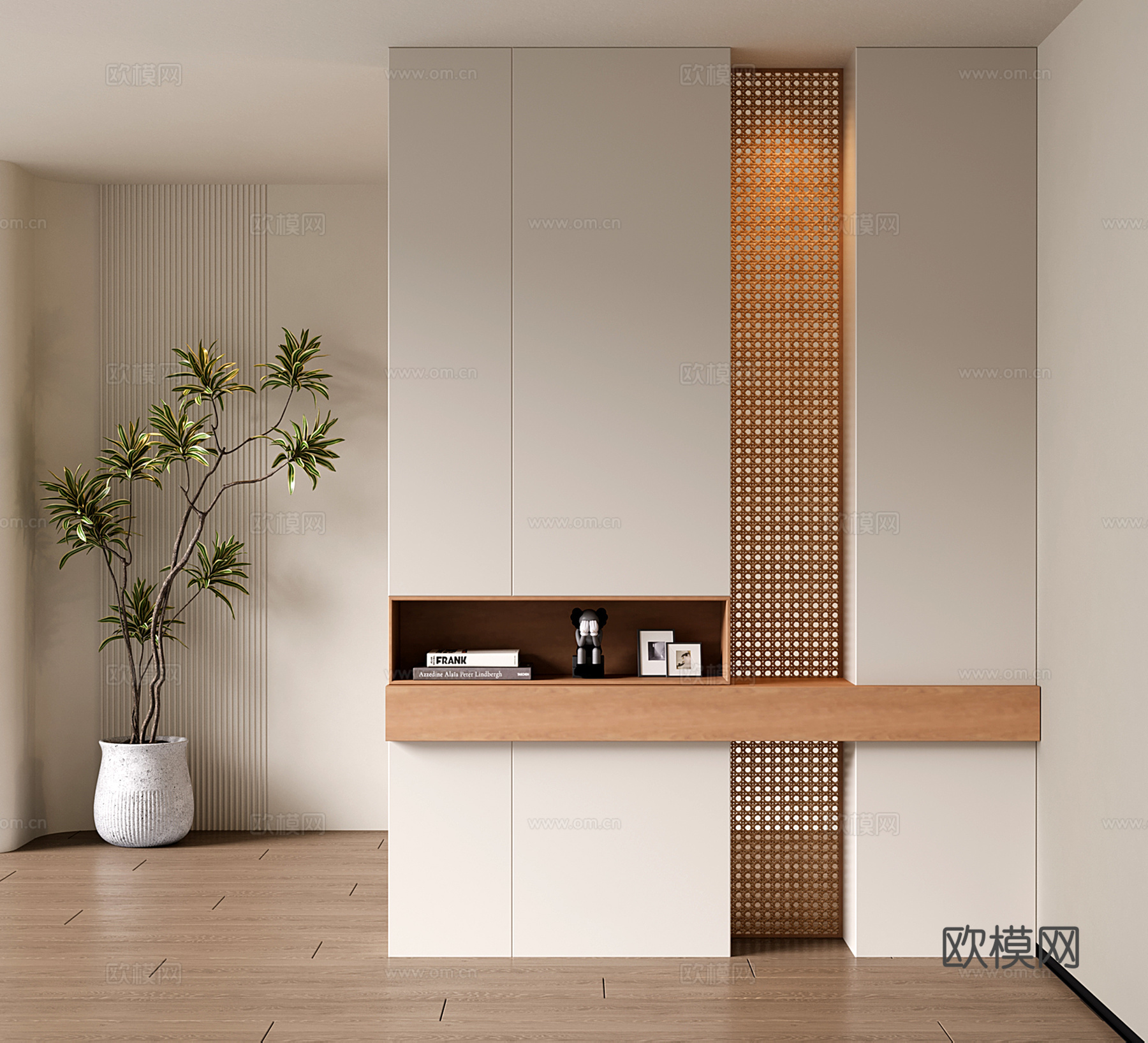 现代藤编隔断柜 玄关柜 隔断鞋柜su模型