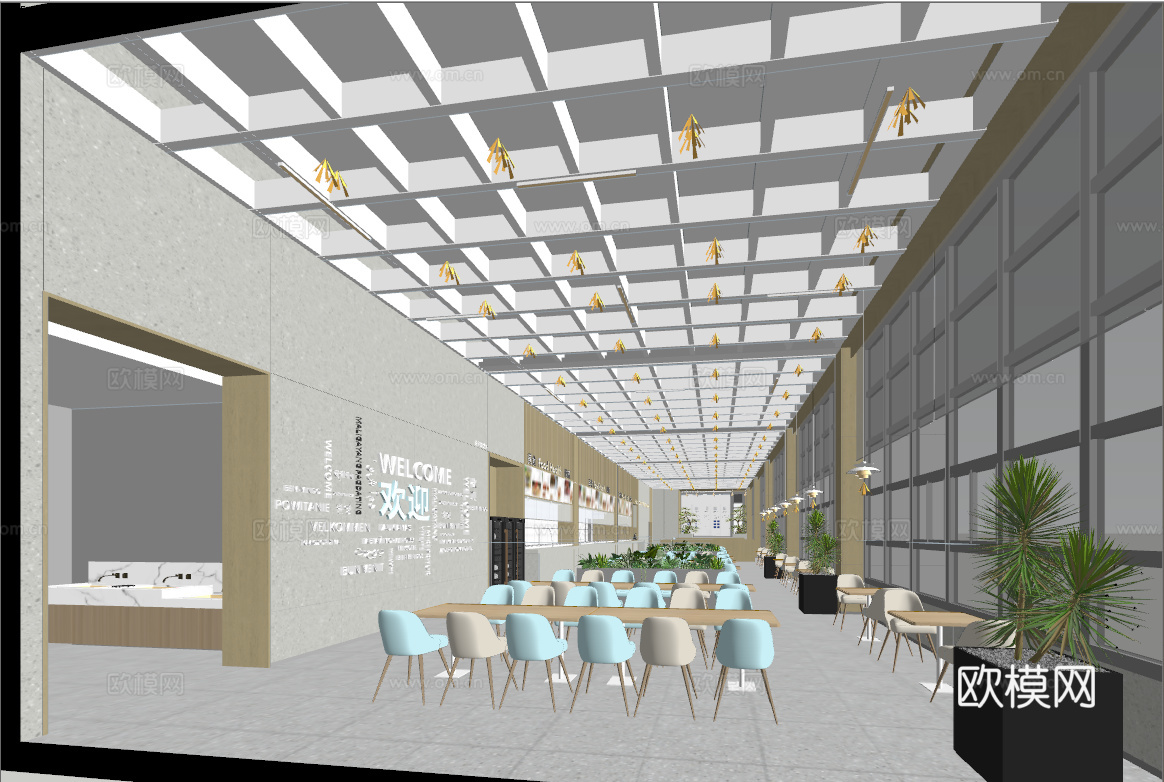 学校餐厅空间su模型