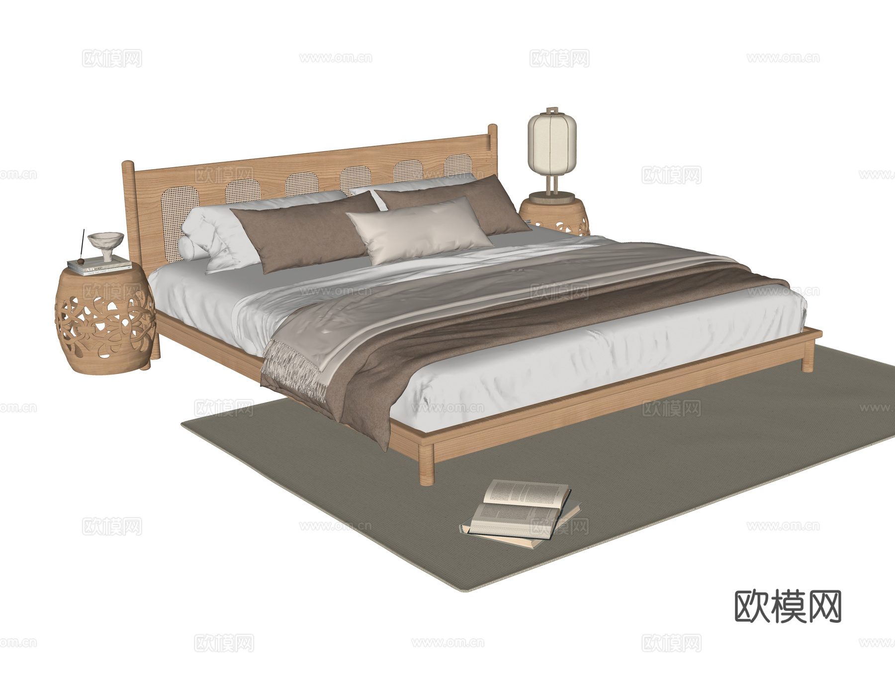 现代双人床su模型