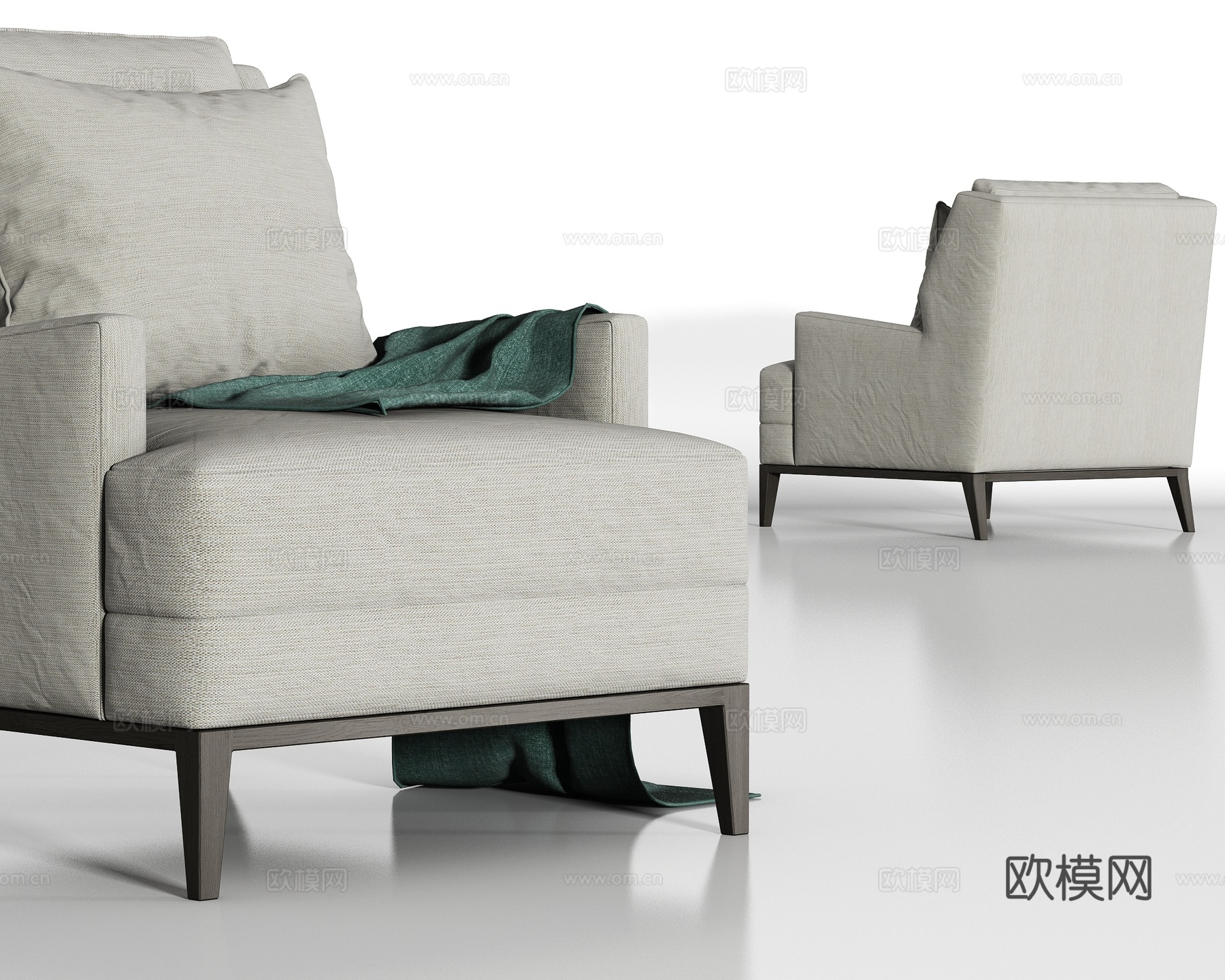 美国baker现代灰色布艺单椅搭巾组合3d模型下载