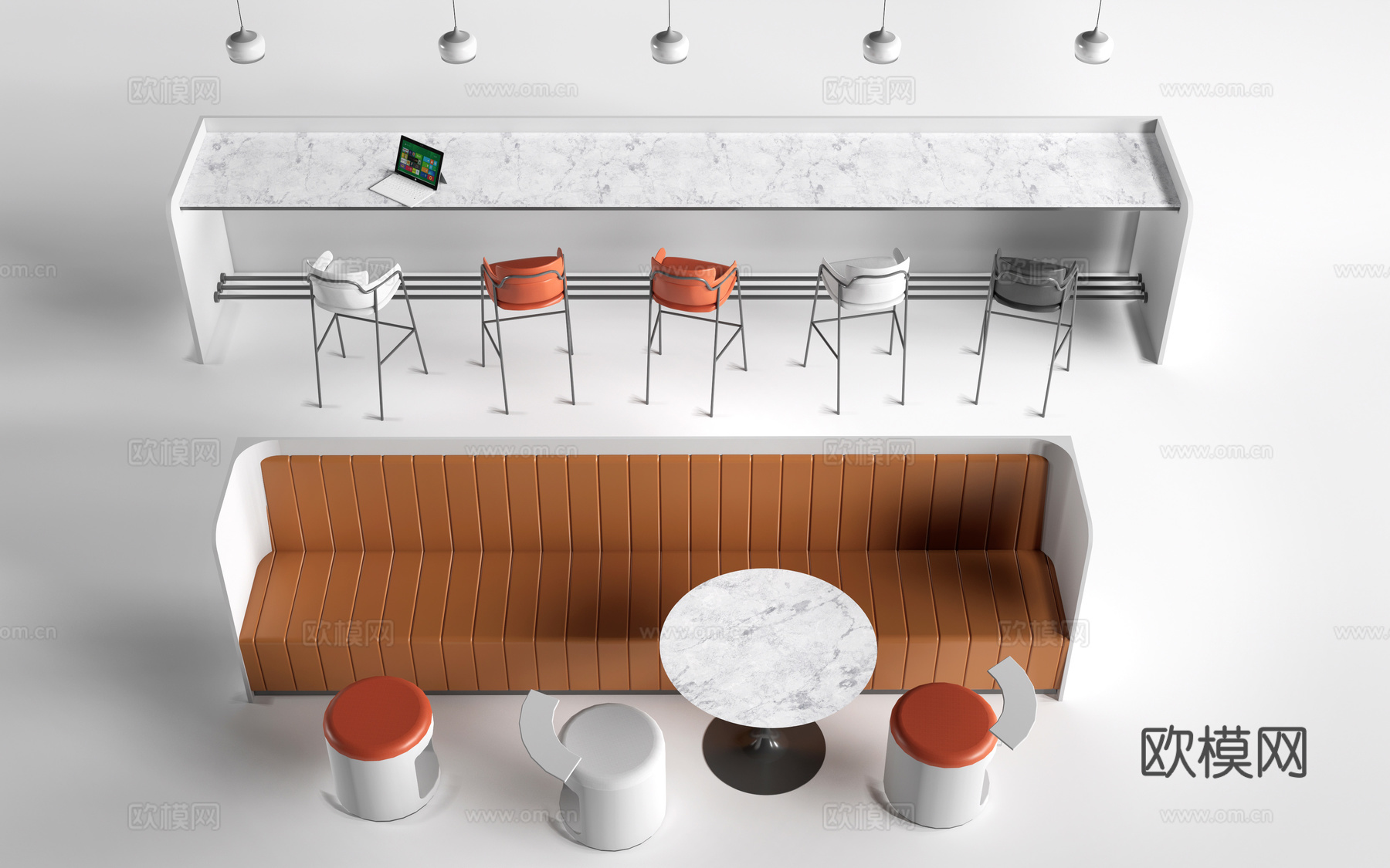 现代吧台桌椅 办公卡座 休息区桌椅su模型