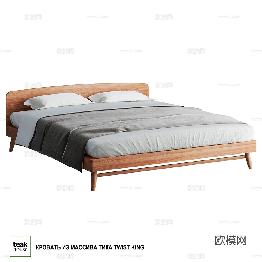 柚木扭纹国王床3d模型下载