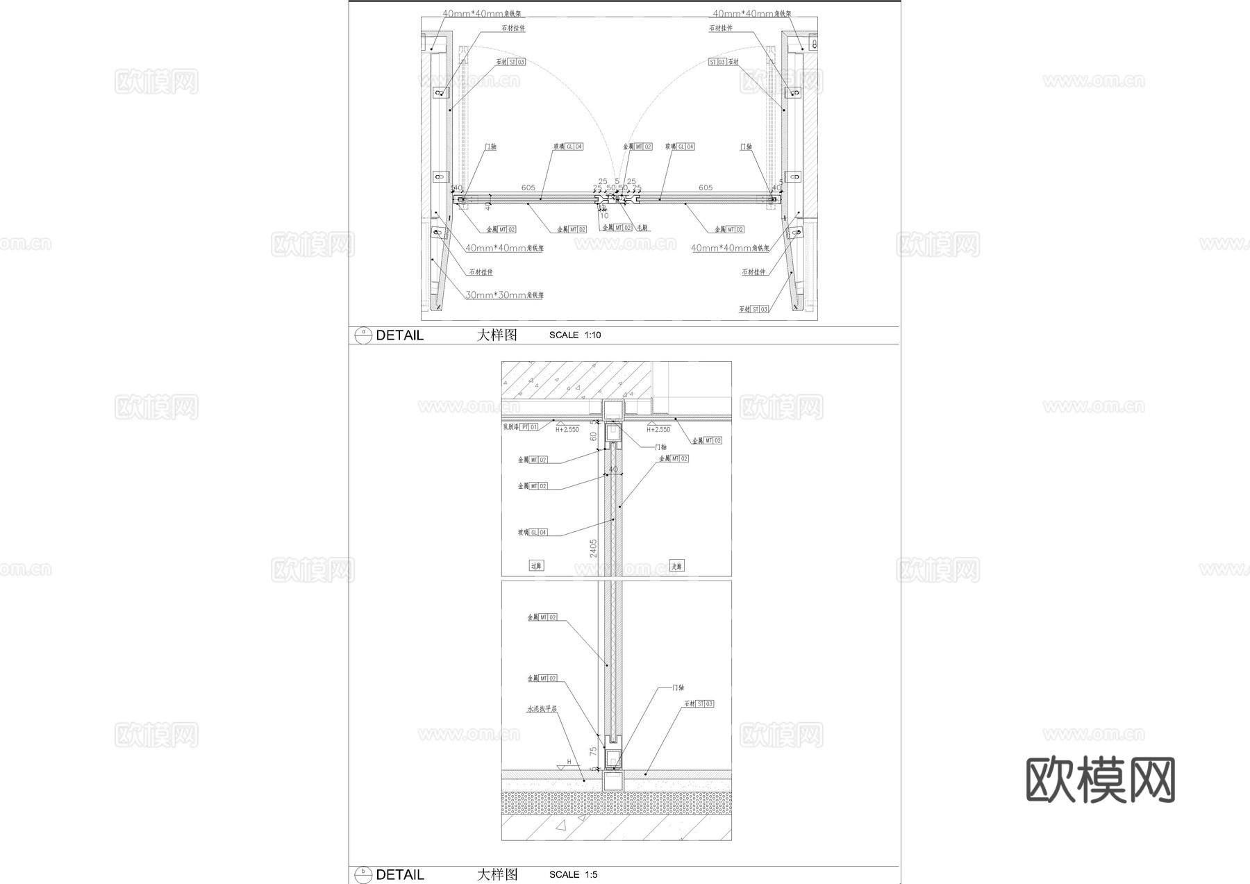 金属框玻璃门节点大样图cad施工图