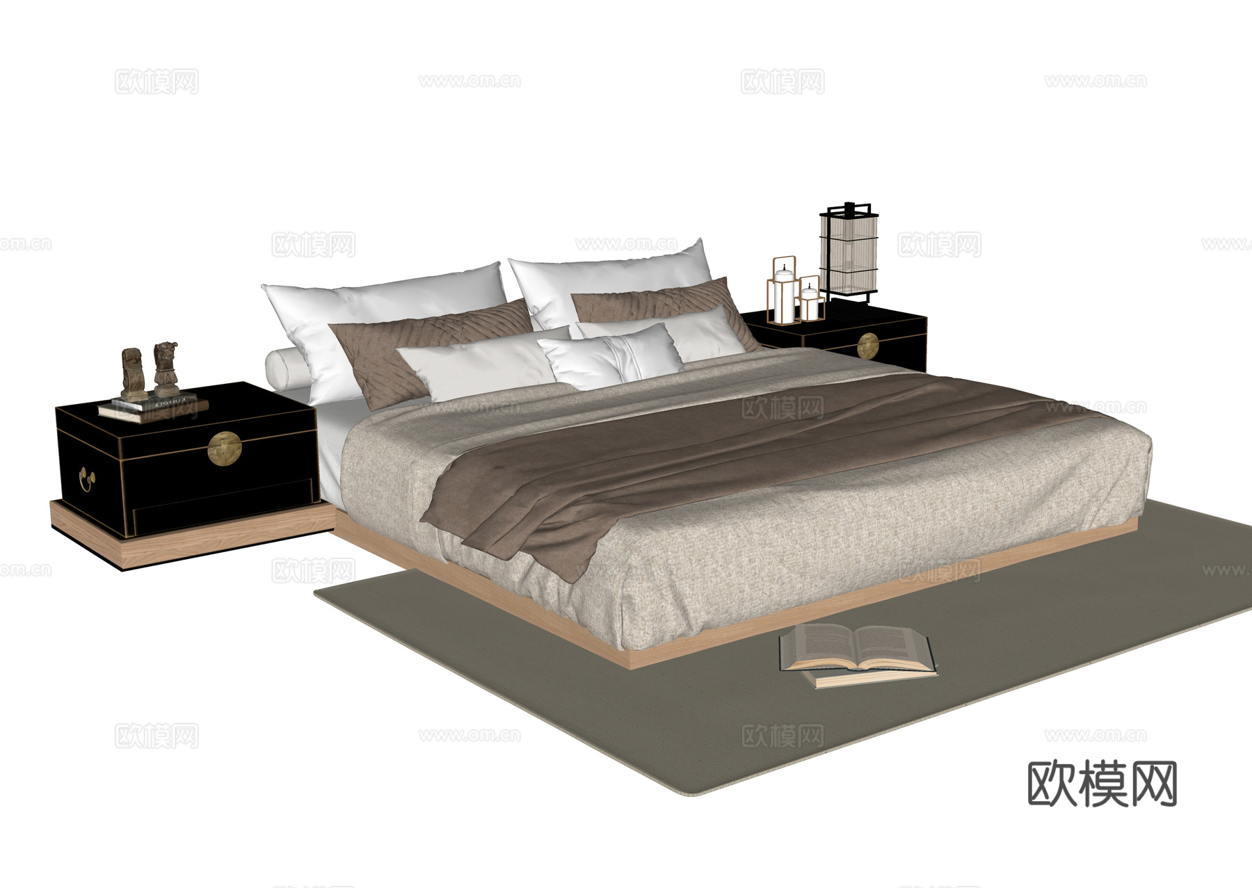 现代双人床 床头柜su模型