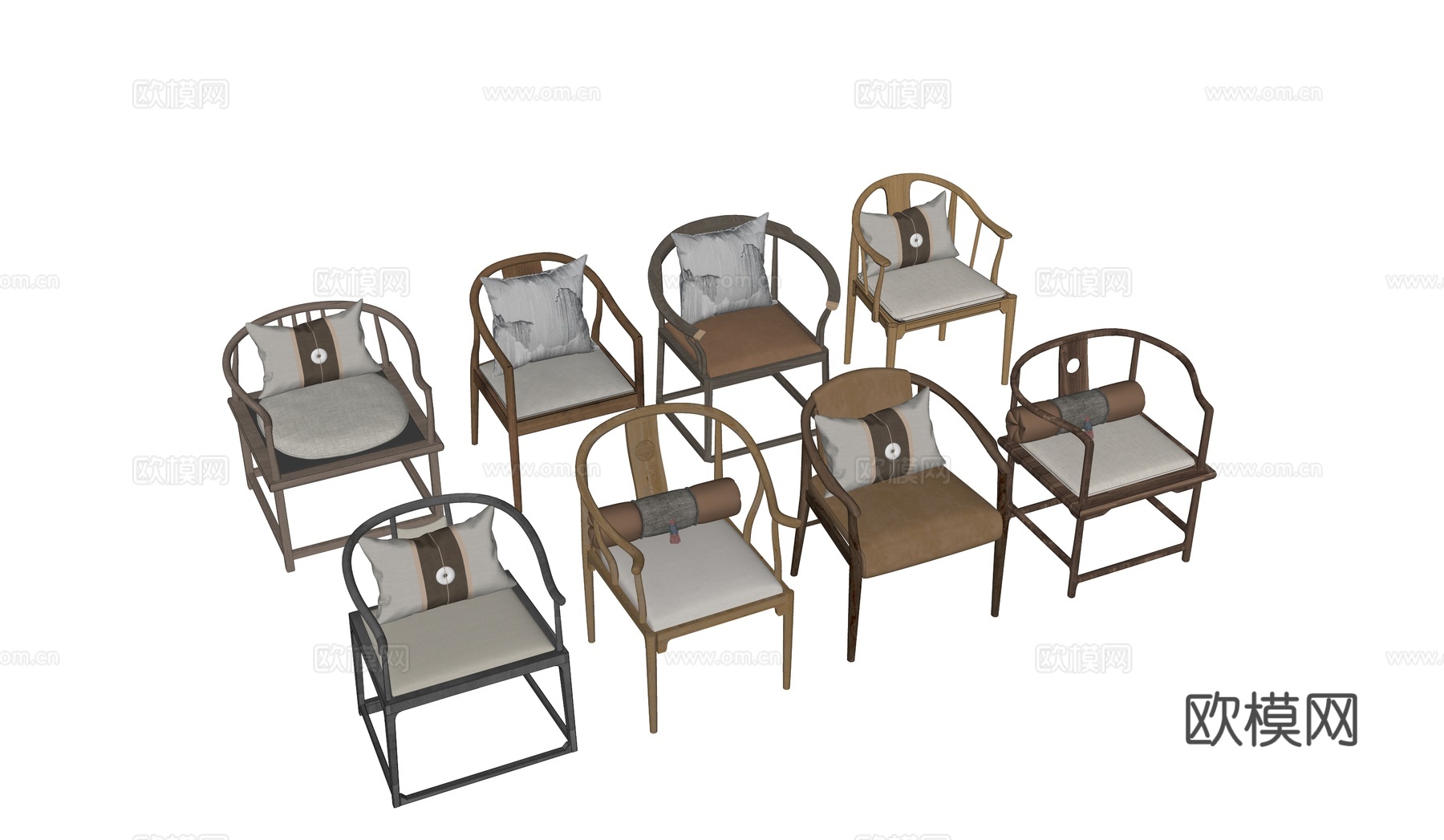 中式红木单椅 圈椅 太师椅  茶桌椅su模型