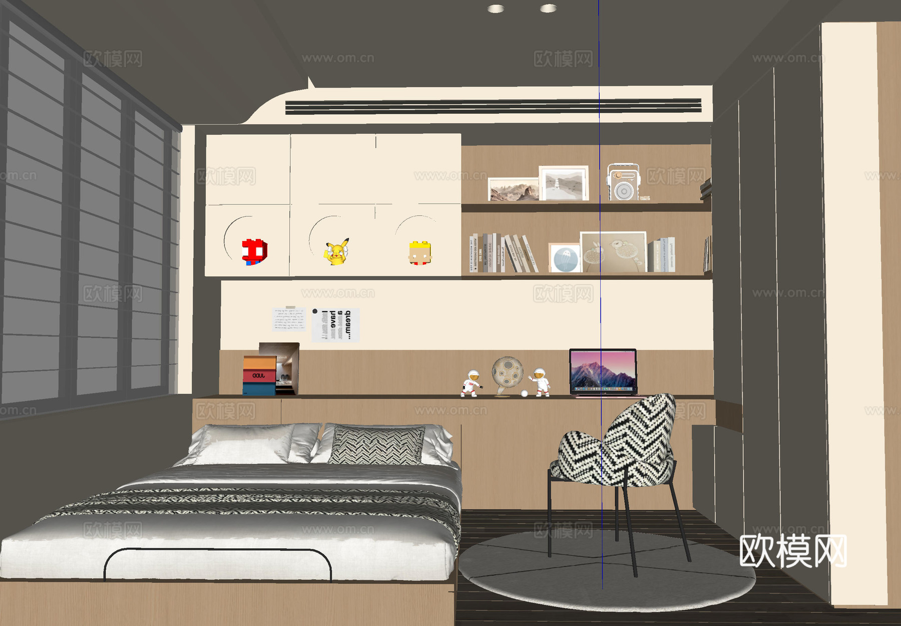 现代榻榻米卧室su模型