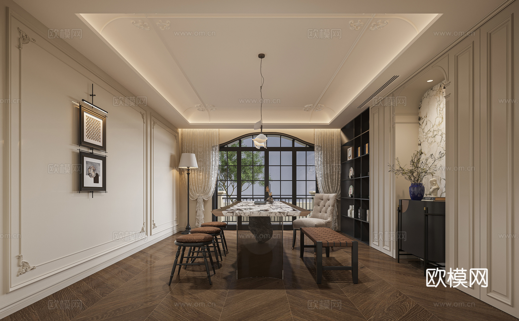 美式茶室3d模型下载（渲染图2）