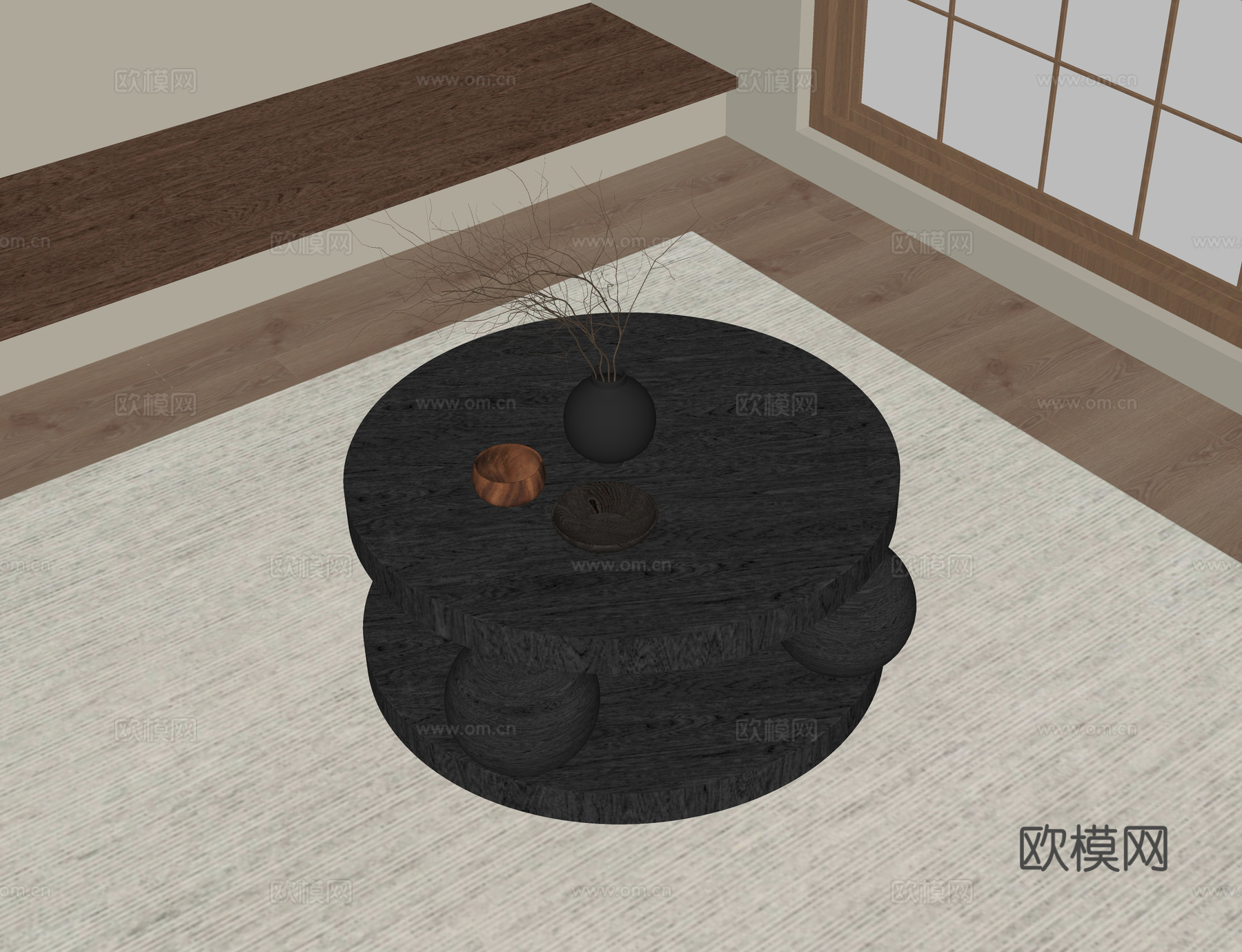 现代圆形茶几su模型