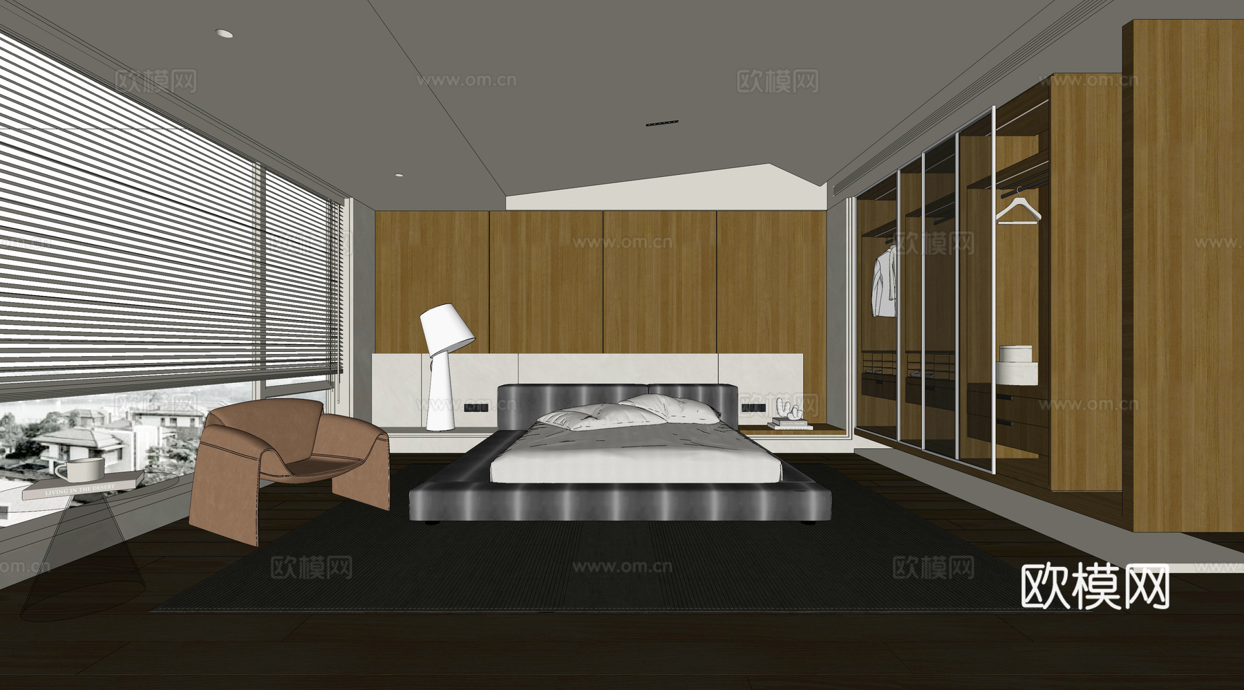 极简卧室 床 休闲沙发 茶几su模型